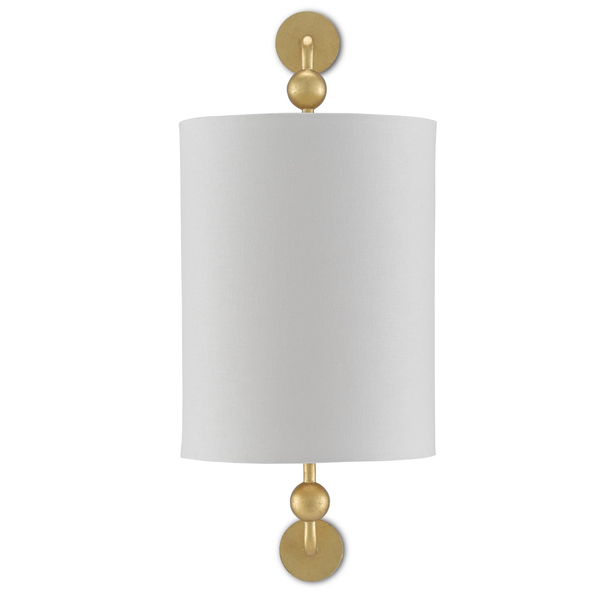 Shown in Contemporary Gold Leaf finish and Off White Linen shade