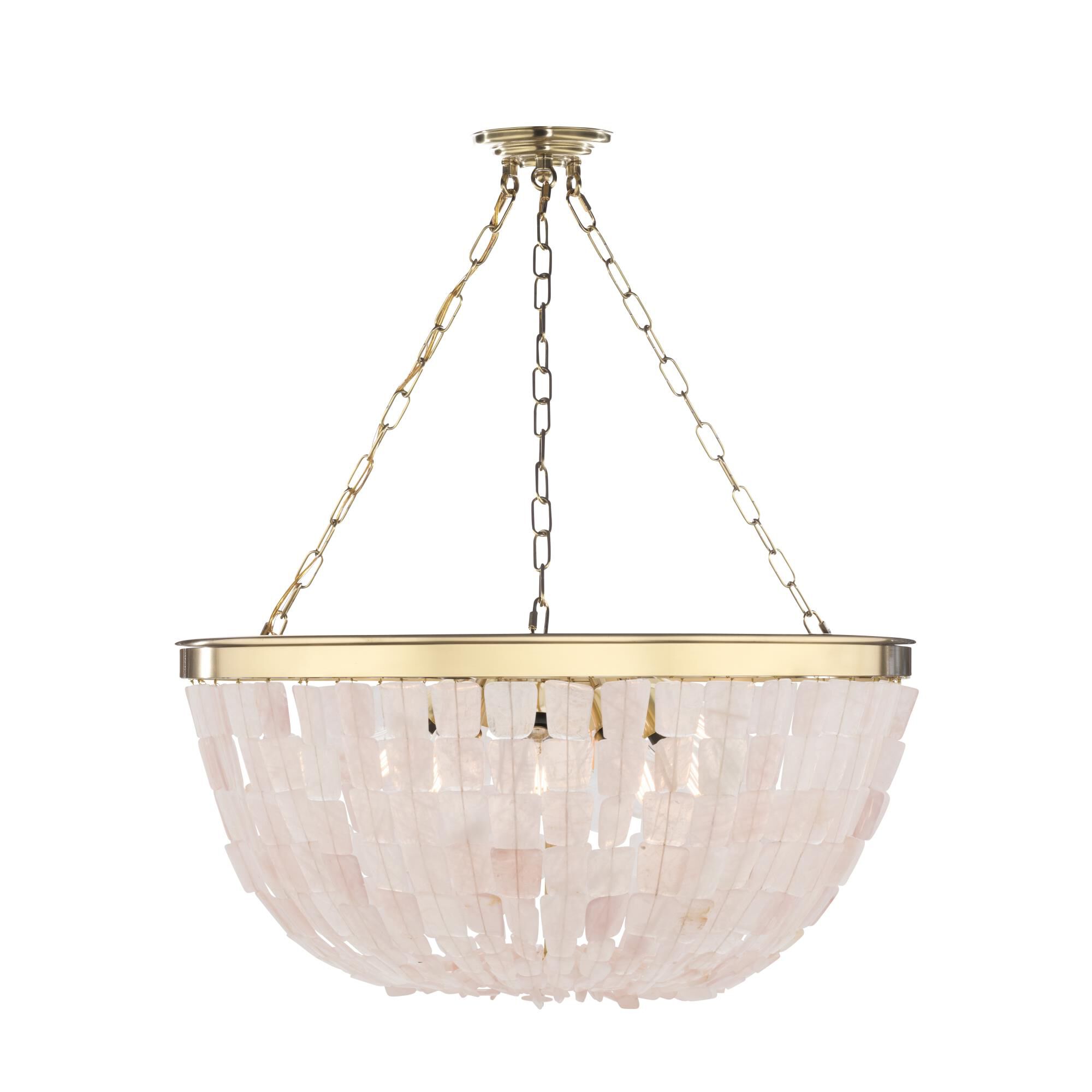 Shown in Brass finish and Pink Quartz shade