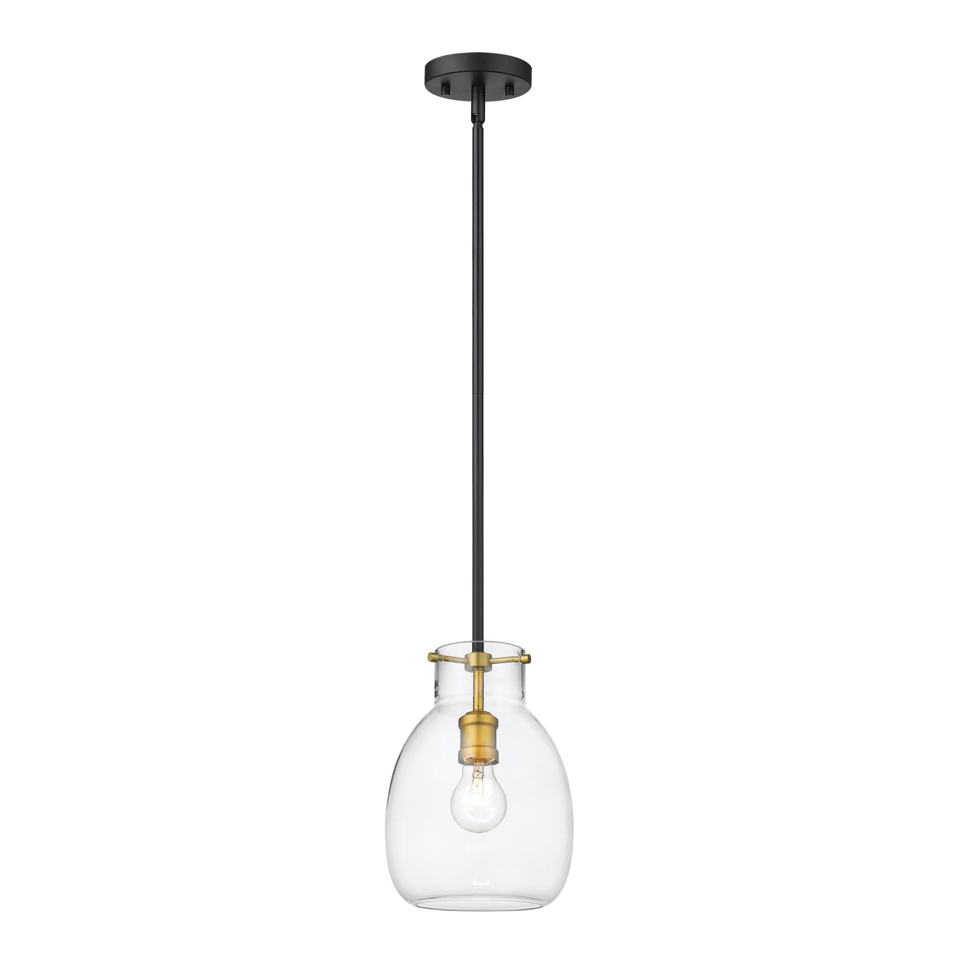 Shown in Matte Black + Olde Brass finish and Glass shade