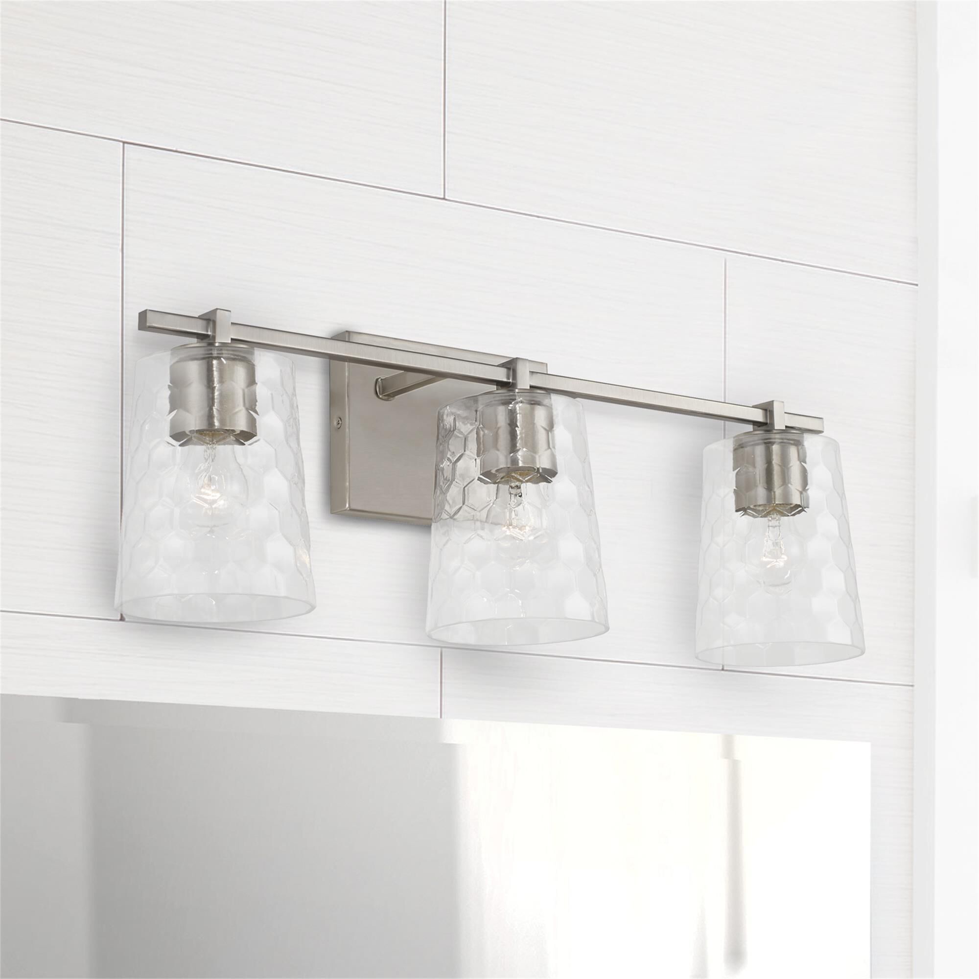 Shown in Brushed Nickel finish and Clear Honeycomb glass