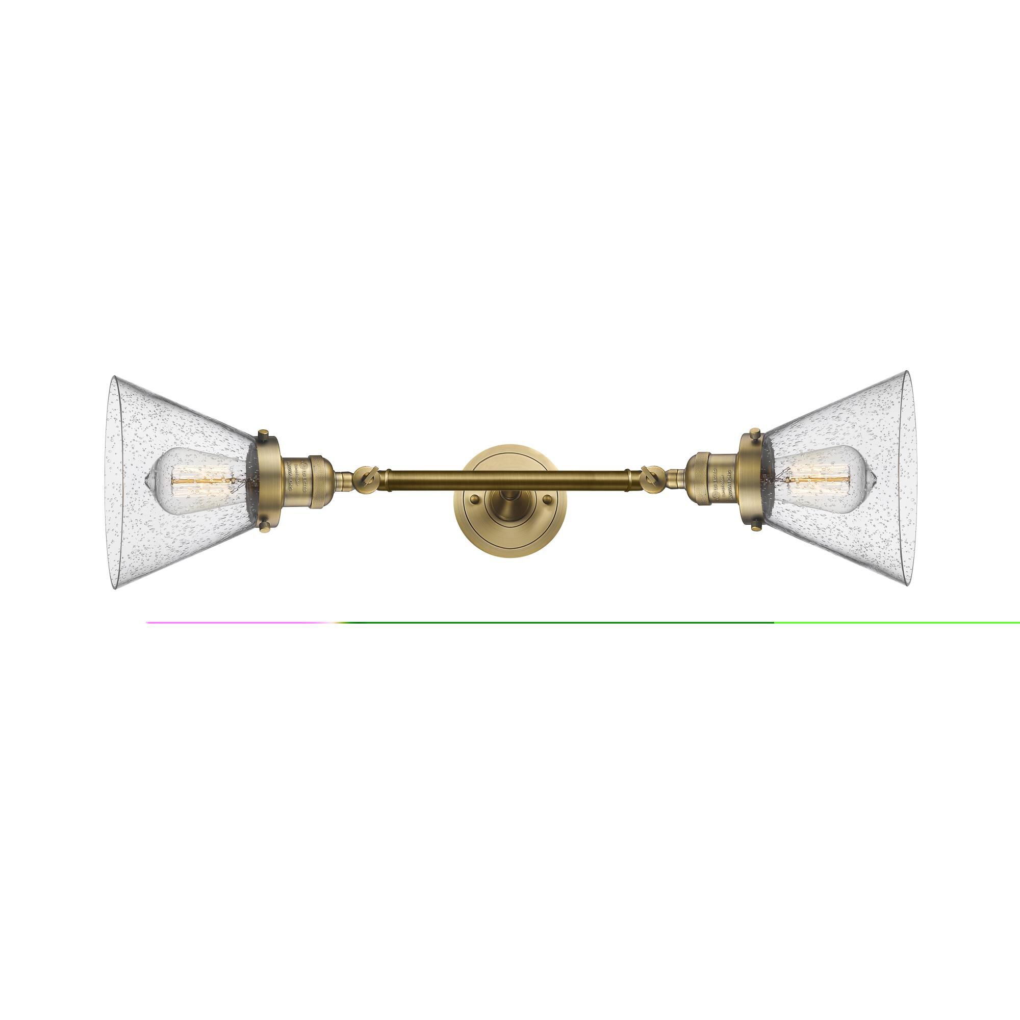 Shown in Brushed Brass finish and Seedy glass