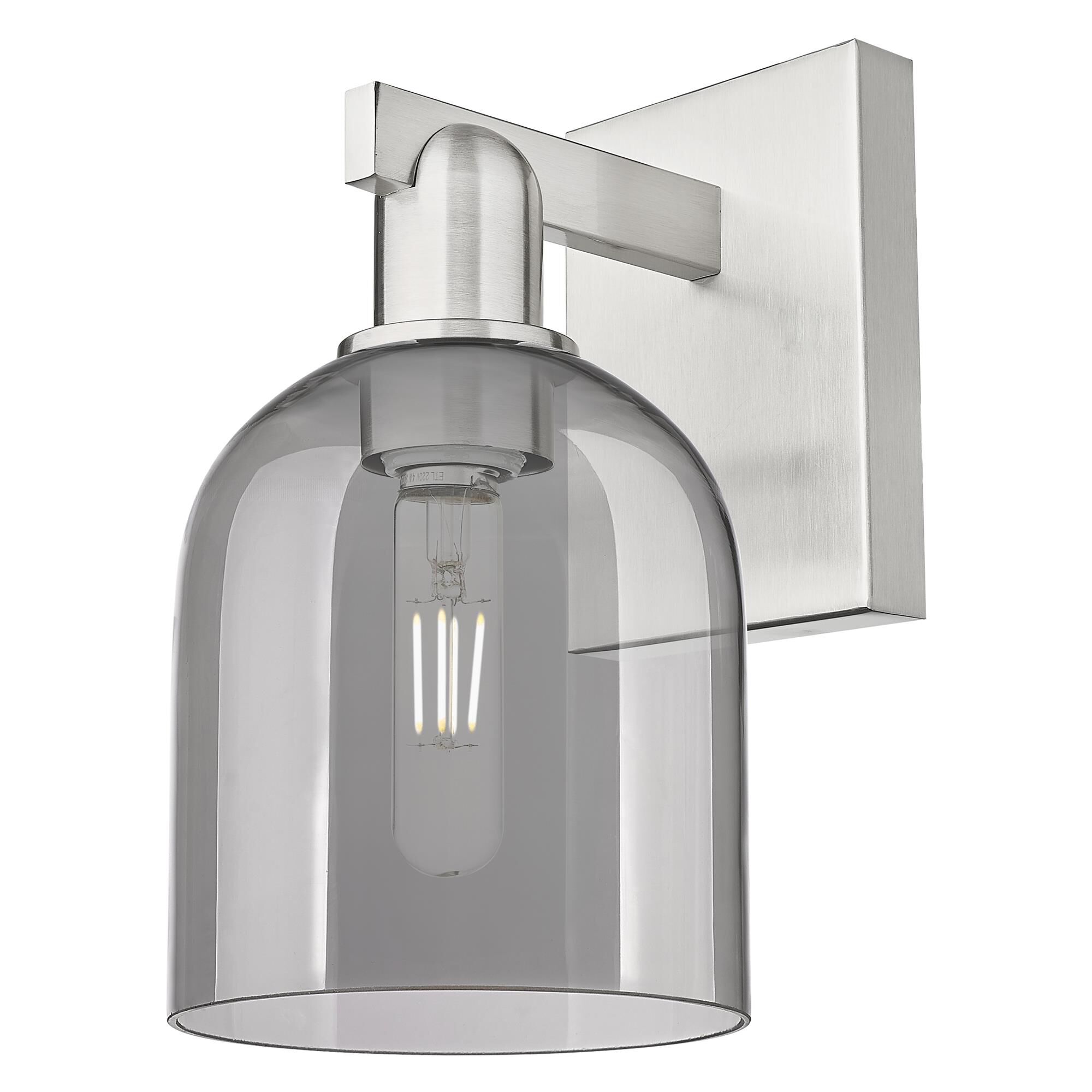 Shown in Brushed Satin Nickel finish and Light Smoke glass