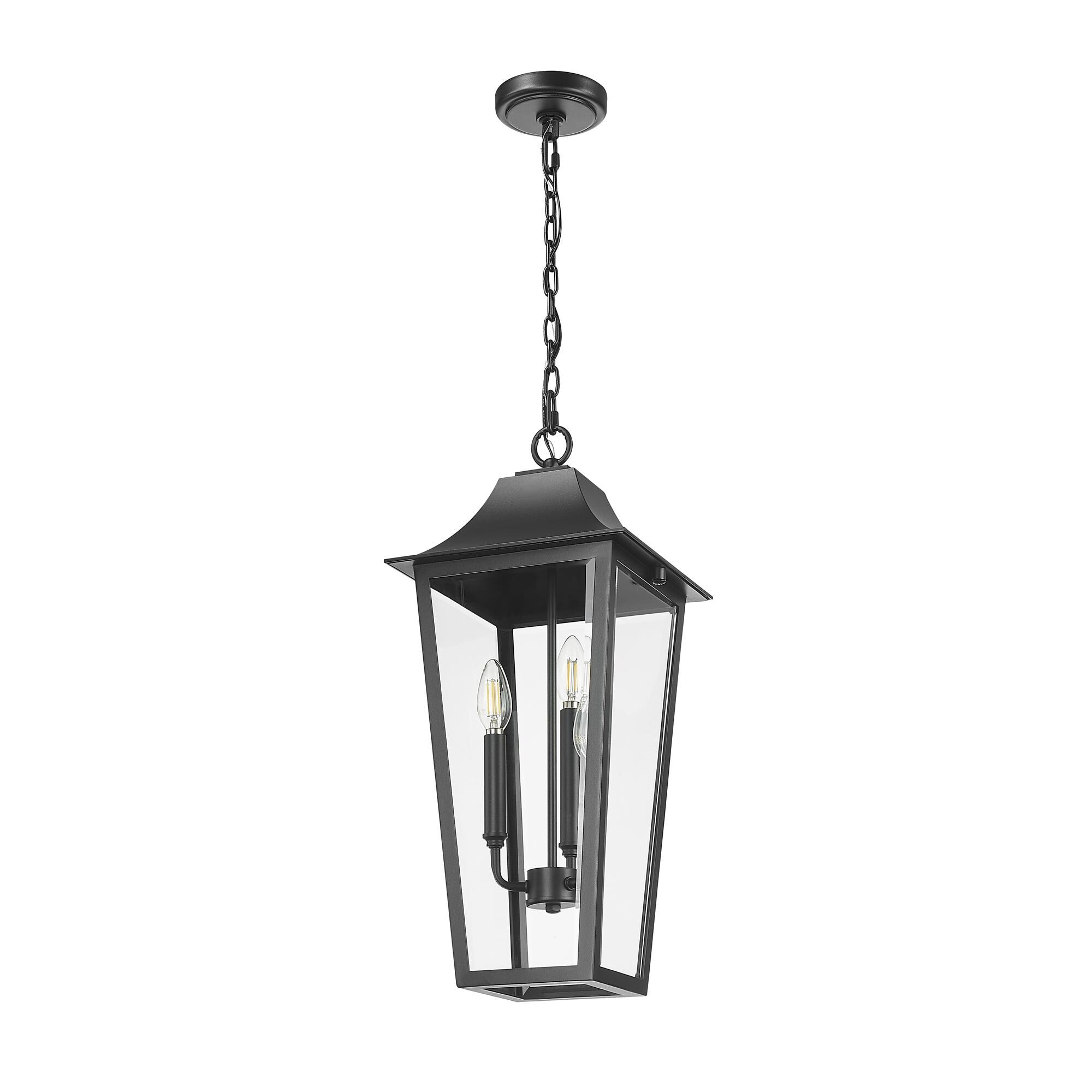 Shown in Black finish and Clear Beveled glass and Clear Beveled shade