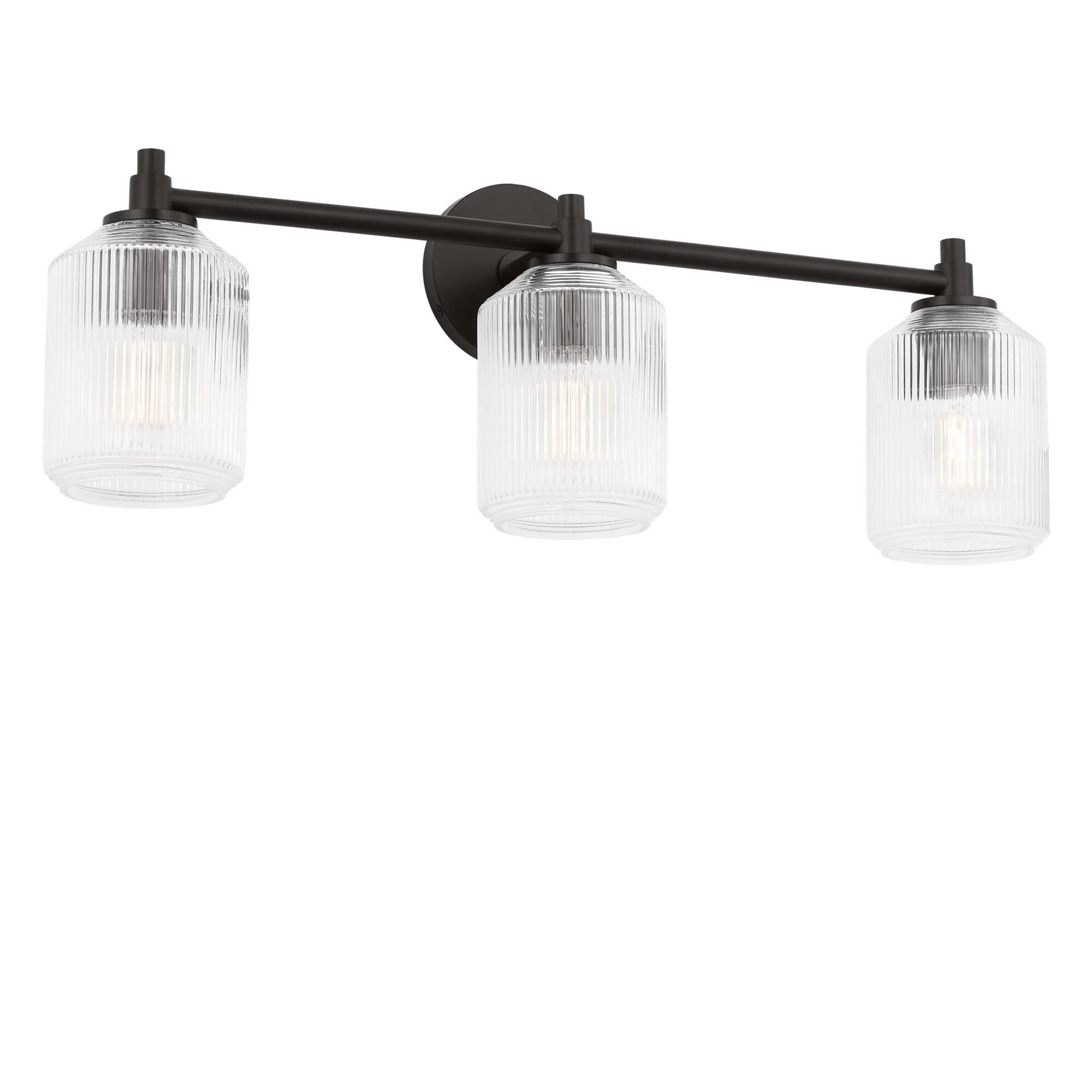 Shown in Aged Iron finish and Clear Ribbed glass
