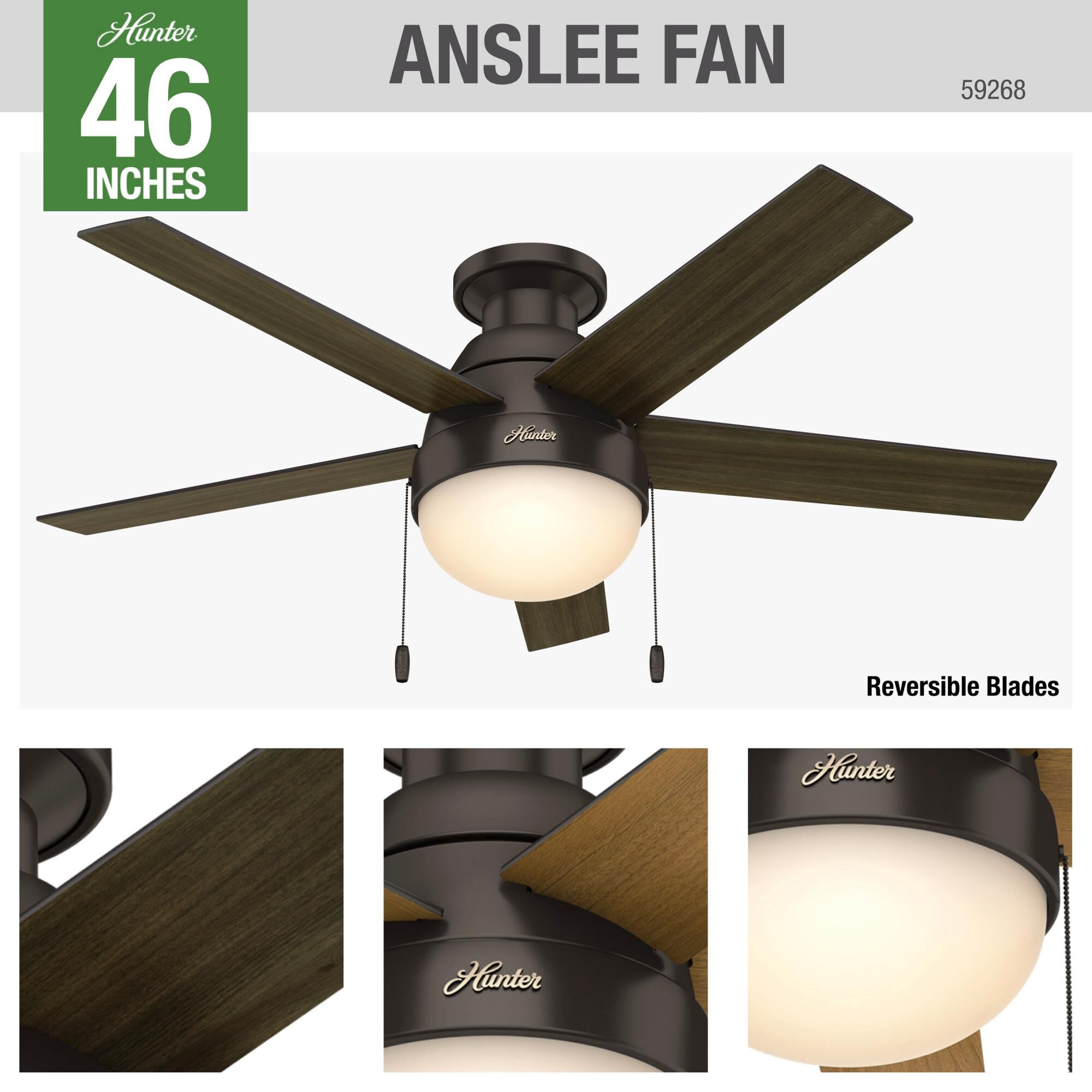 Anslee 46 Inch Ceiling Fan with Light Kit by Hunter Fan