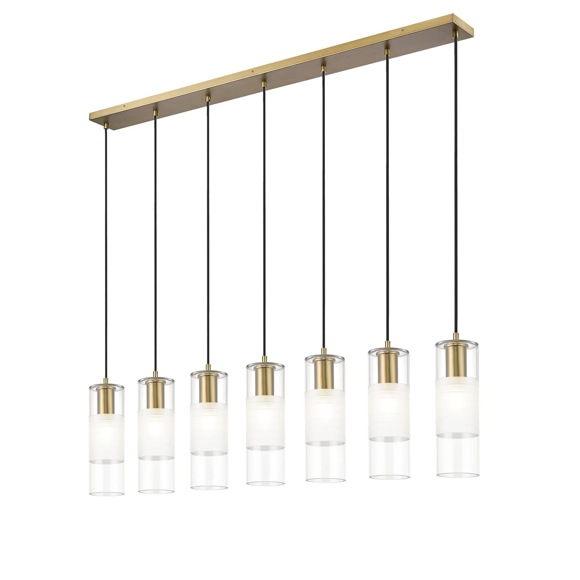 Shown in Modern Gold finish and Clear+frosted glass and Clear+frosted shade
