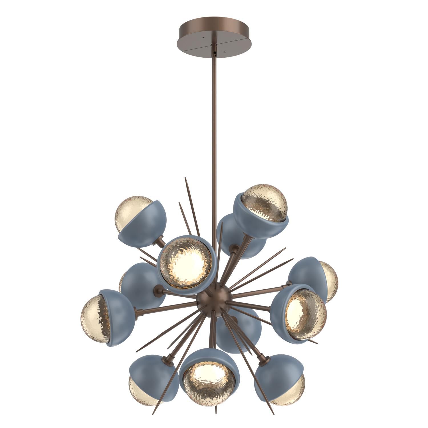 Shown in Burnished Bronze finish and Amber glass and Poppy Blue accent