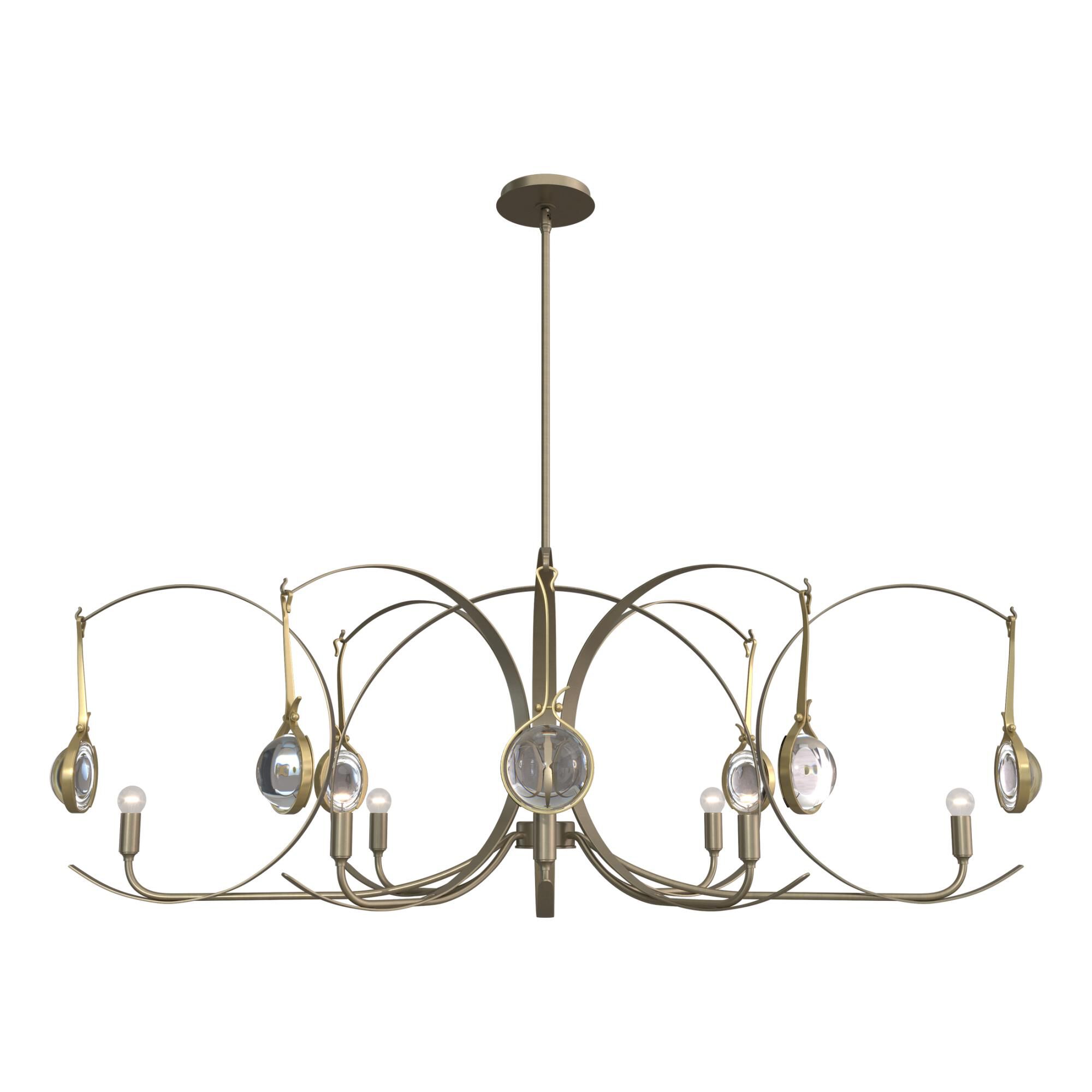 Shown in Soft Gold finish and Clear glass and Modern Brass accent
