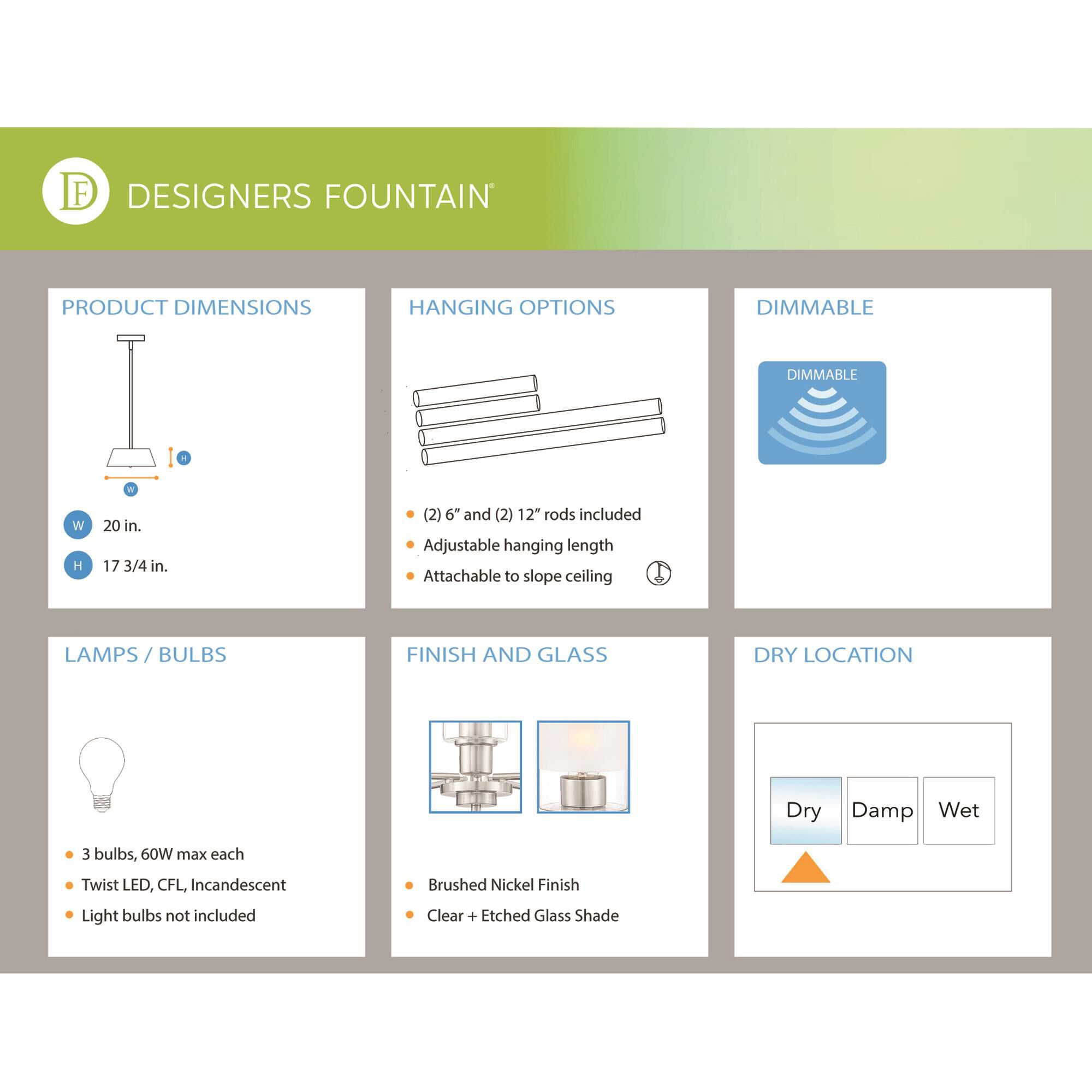 Cedar Lane 20 Inch 3 Light Mini Chandelier by Designers Fountain