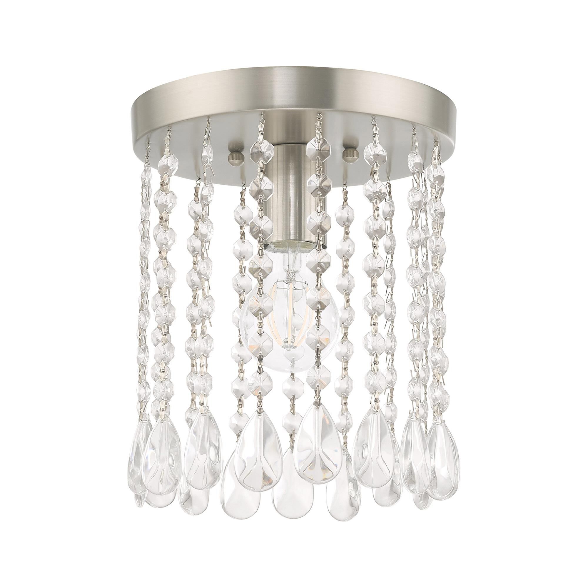 Shown in Brushed Nickel finish and Clear Crystals glass