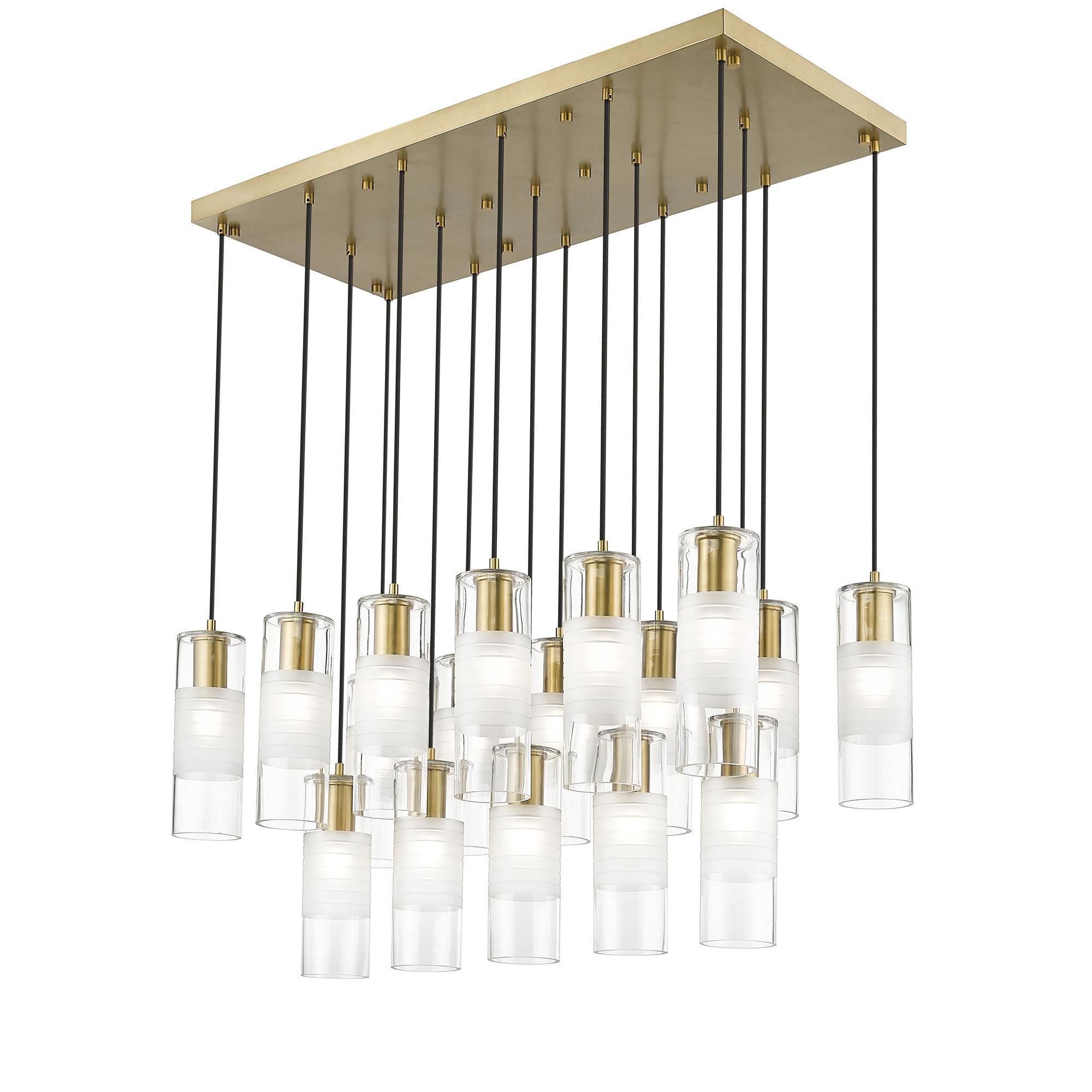 Shown in Modern Gold finish and Clear+frosted glass and Clear+frosted shade