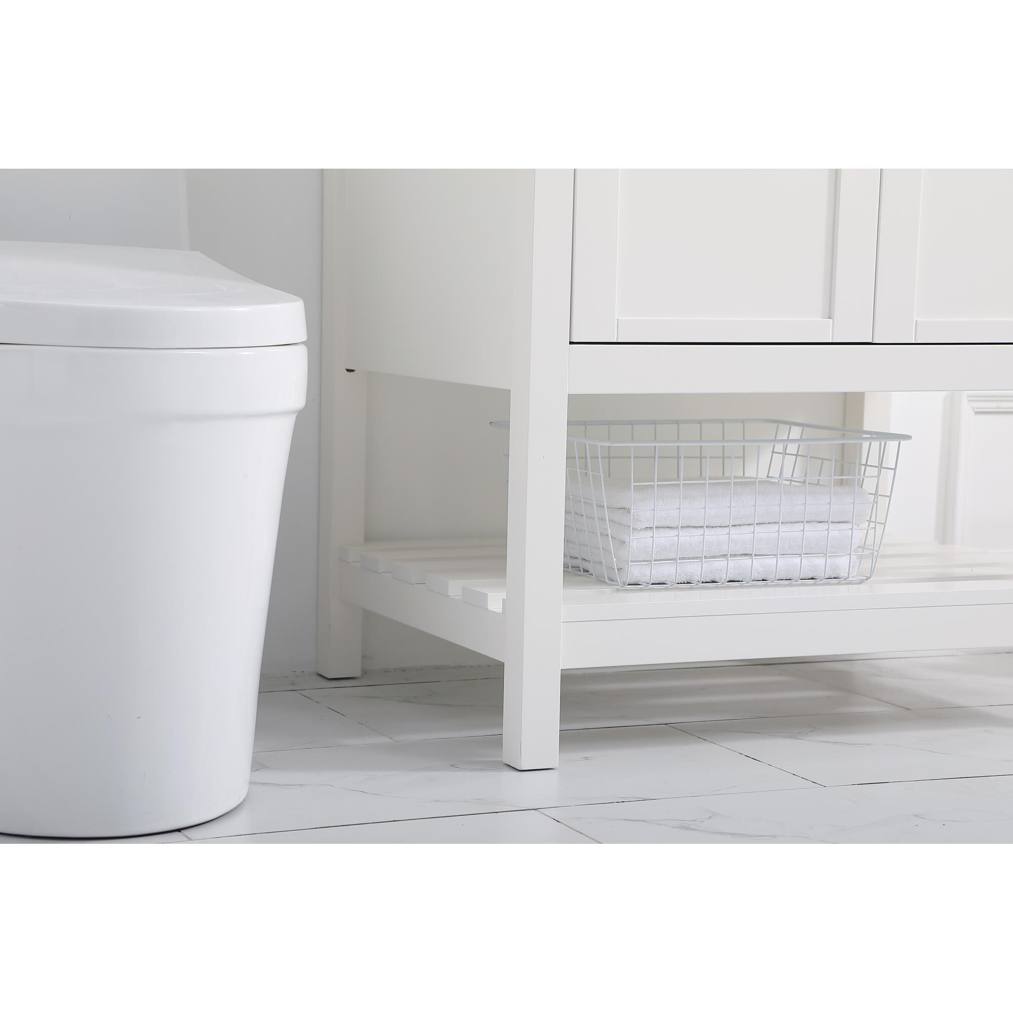 Shown in White And Brushed Nickel With Carrara White Marble finish