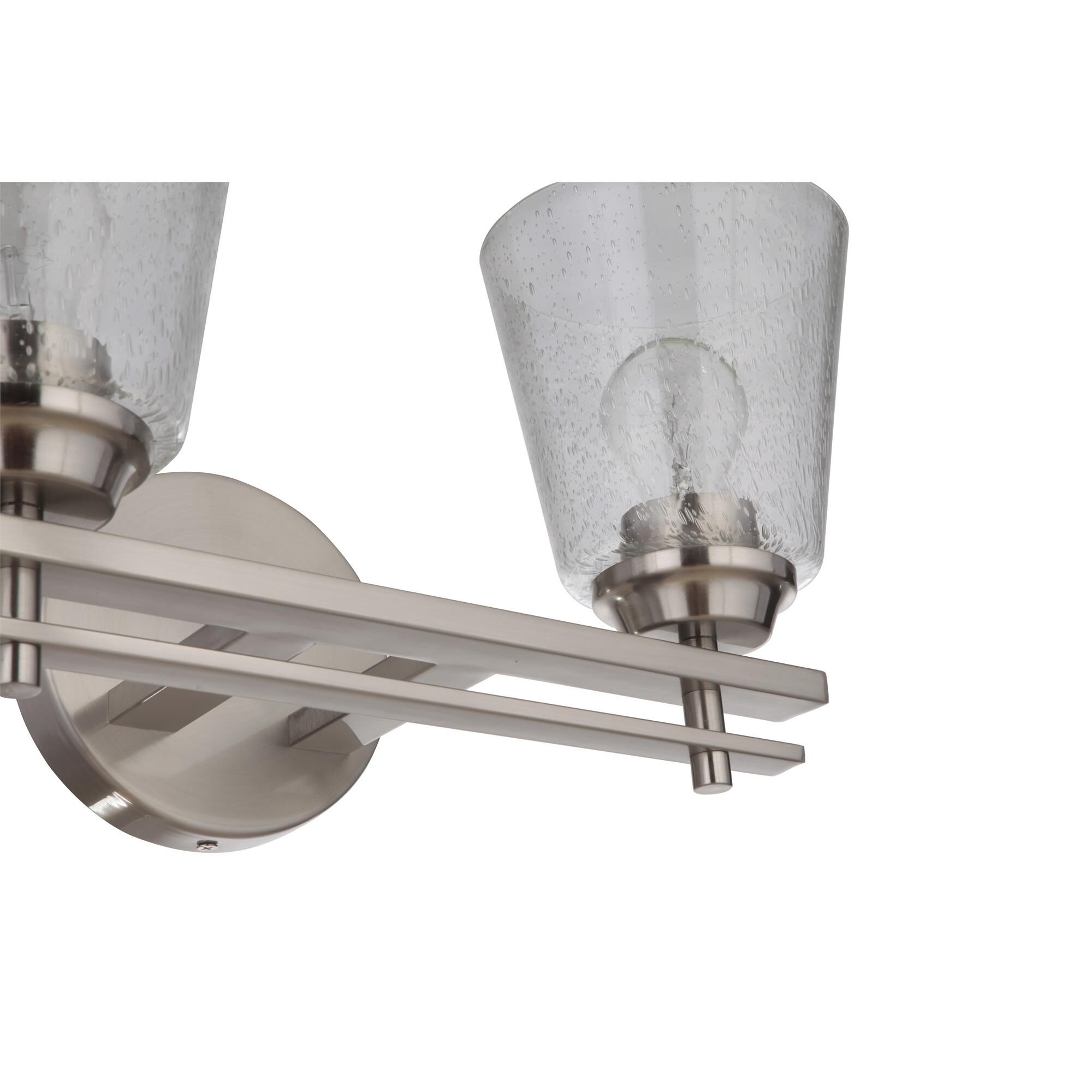 Shown in Brushed Polished Nickel finish and Clear Seeded glass and Glass shade