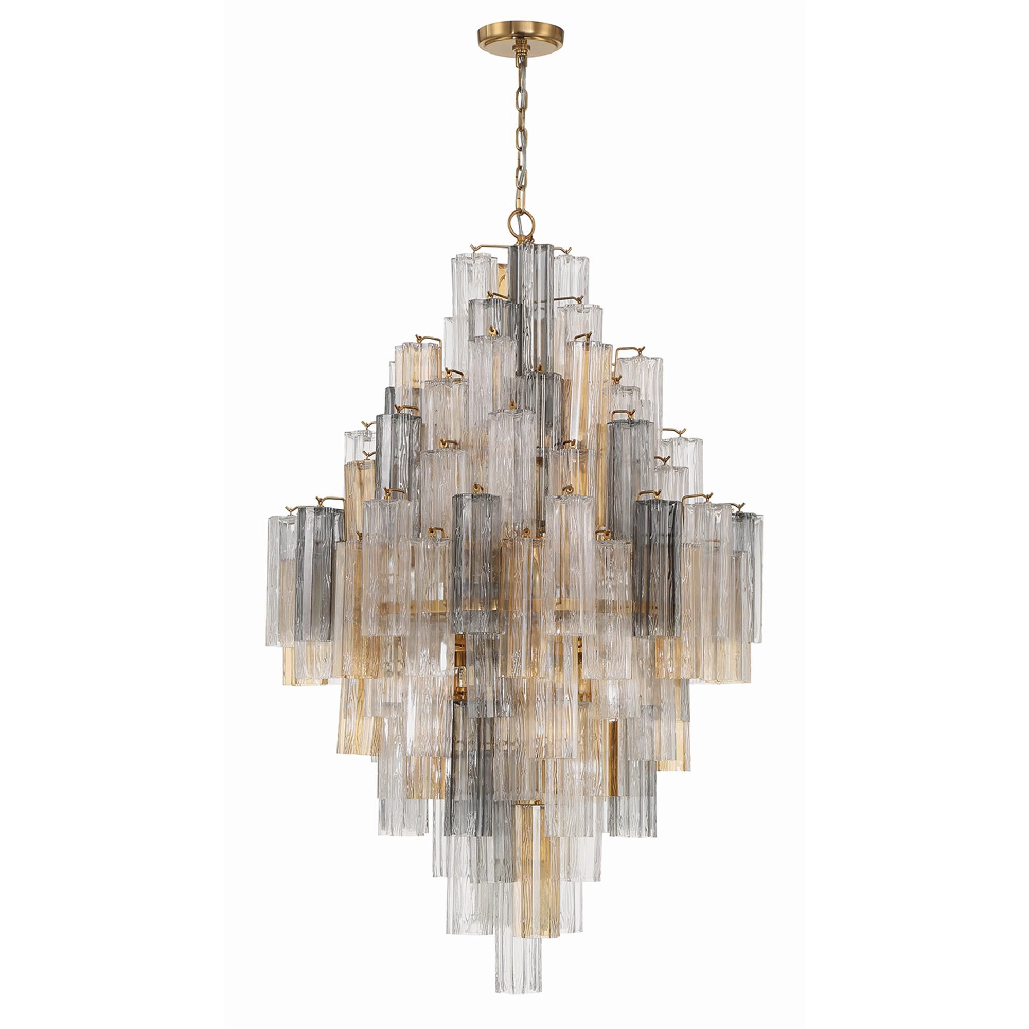 Shown in Aged Brass finish and Tronchi Glass Autumn crystal