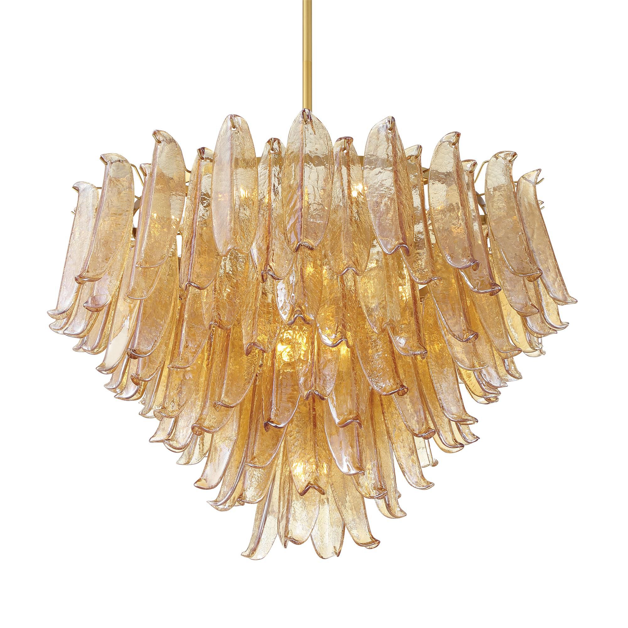 Shown in Legacy Brass finish and Amber Crackled glass