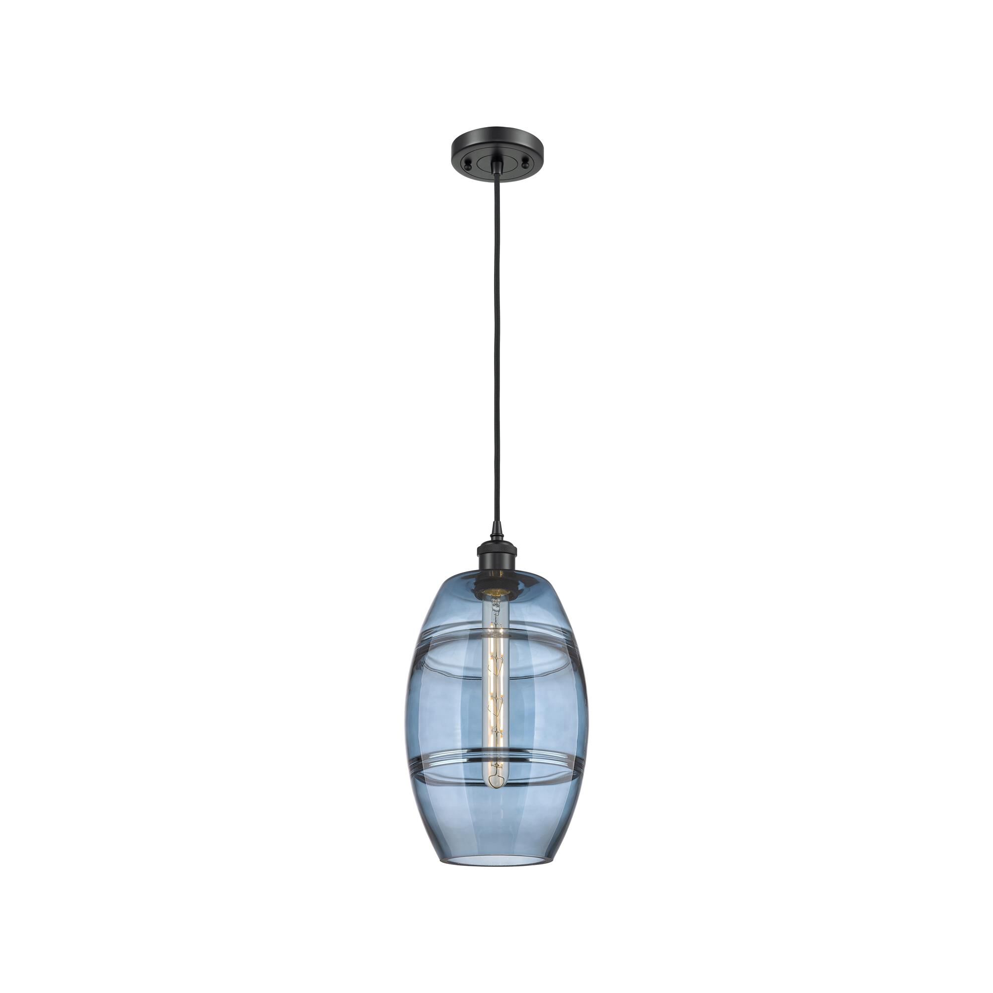 Shown in Matte Black finish and Princess Blue glass