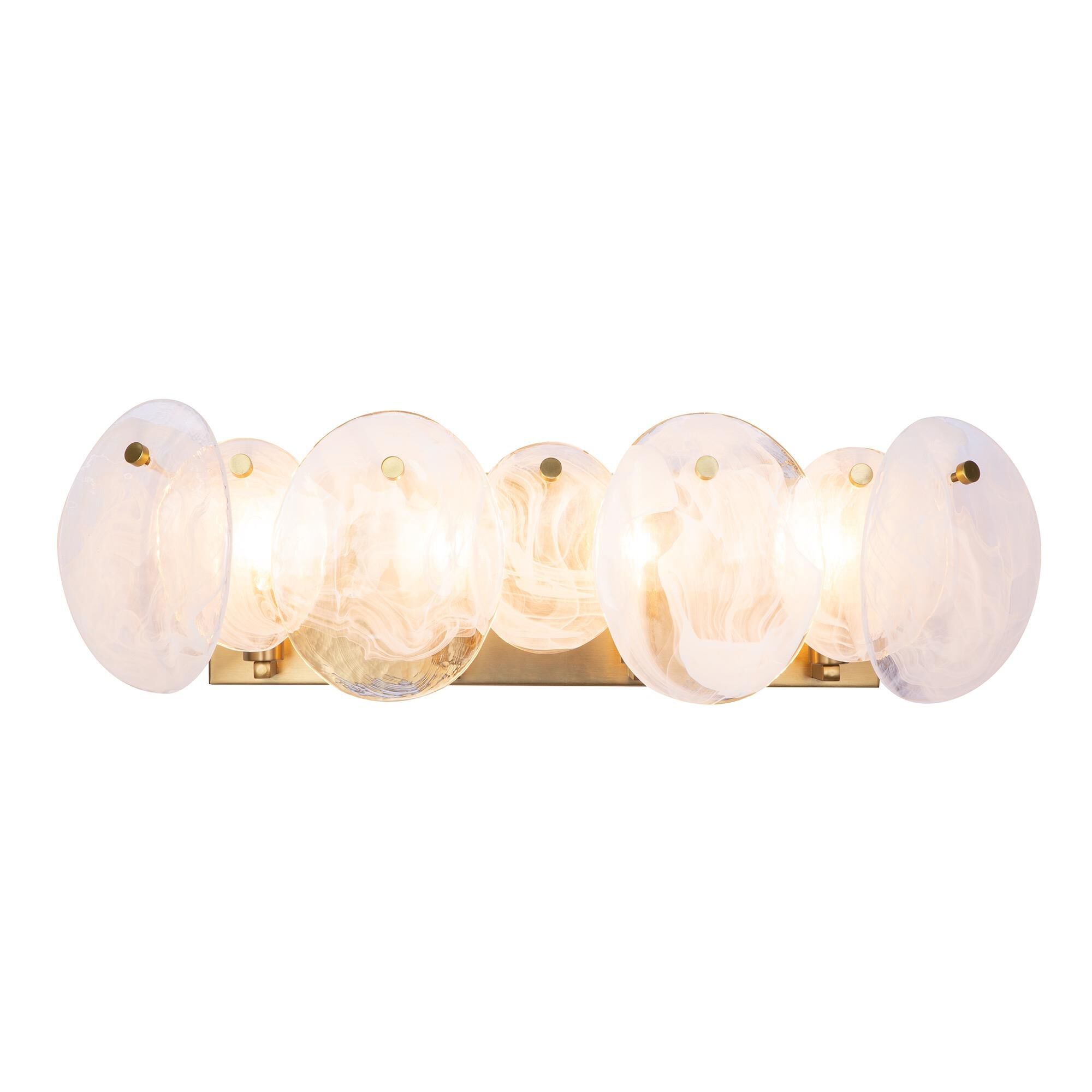 Shown in Brushed Brass finish and Wispy White Murano Style glass