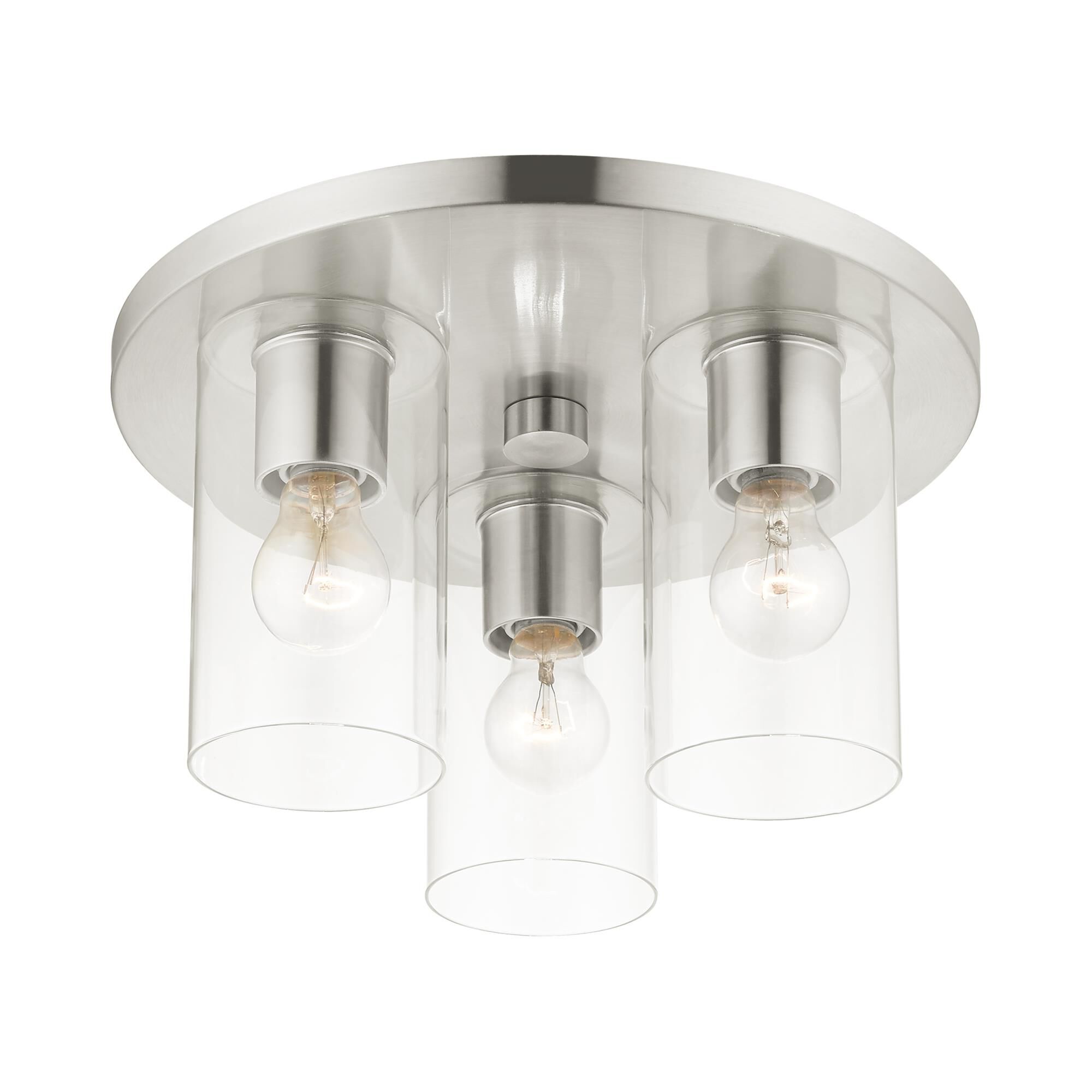 Shown in Brushed Nickel finish and Clear glass and Clear Glass shade