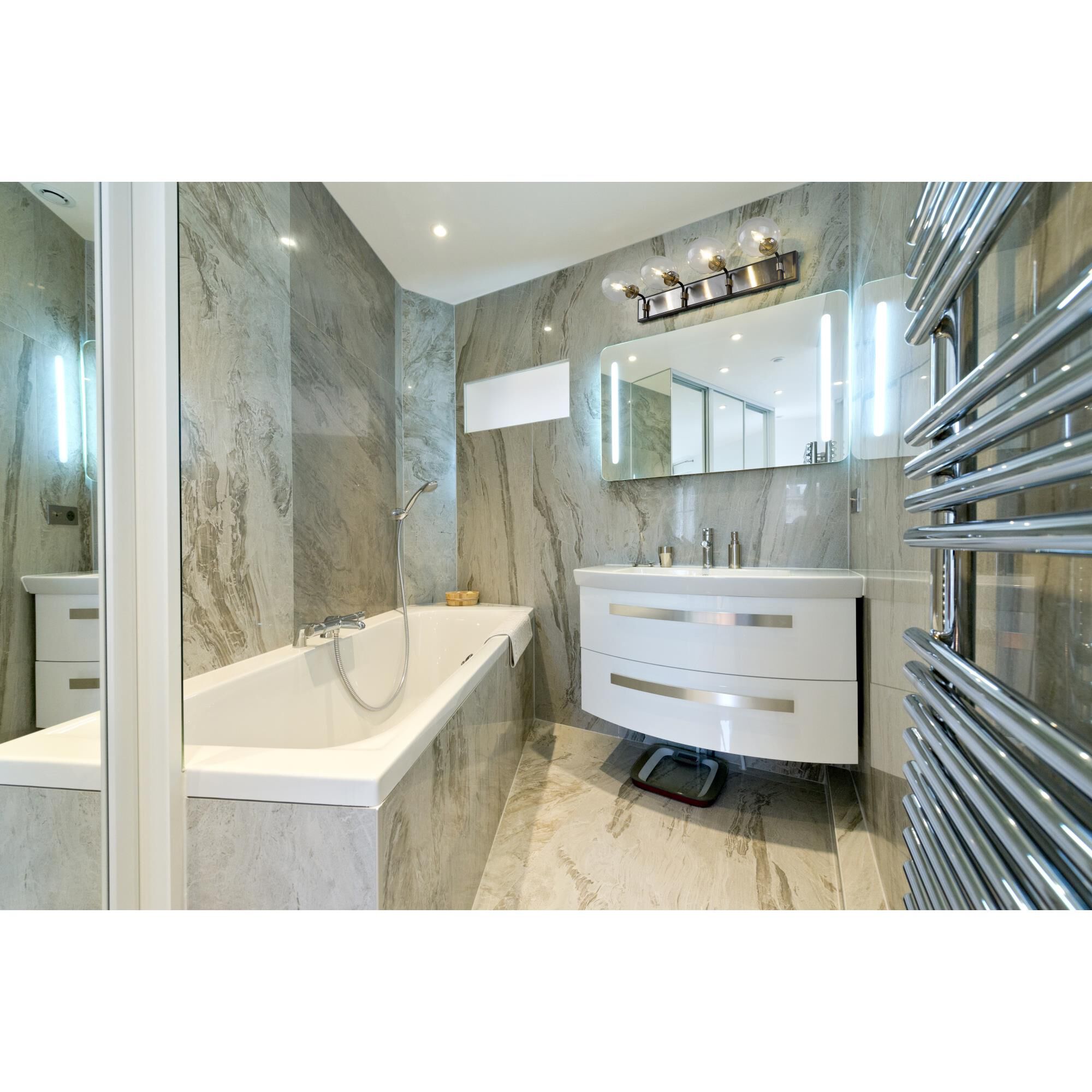 Shown in Matte Black + Brushed Nickel finish and Glass shade