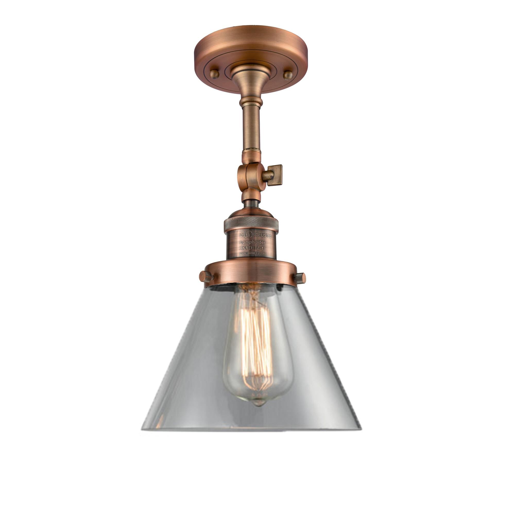 Shown in Antique Copper finish and Clear glass and None accent