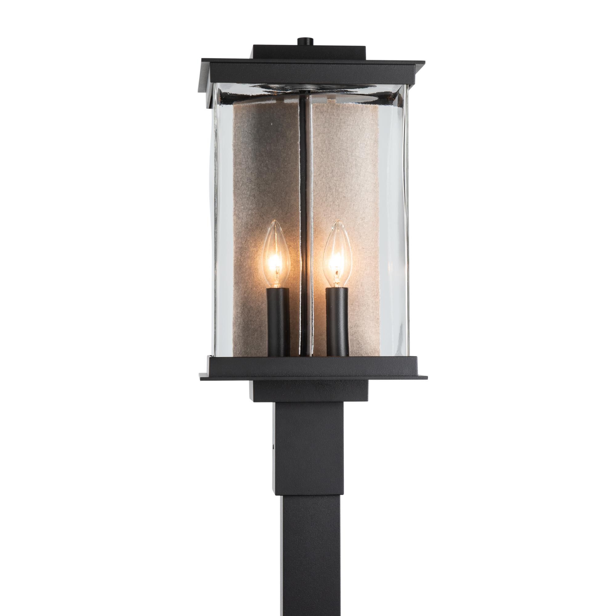 Shown in Coastal Black finish and Clear glass and Translucent Soft Gold accent