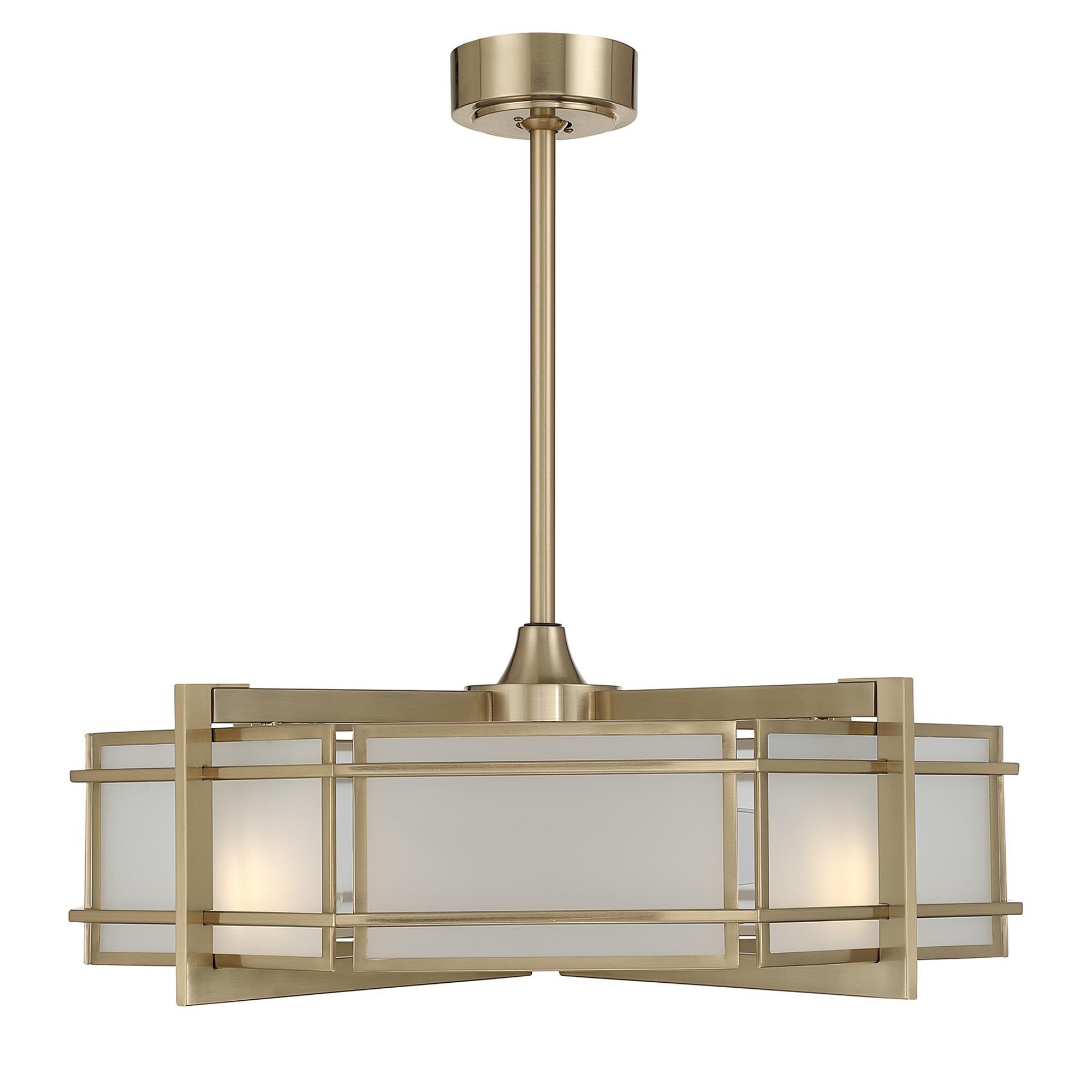 Shown in Noble Brass finish and Frosted Panels glass