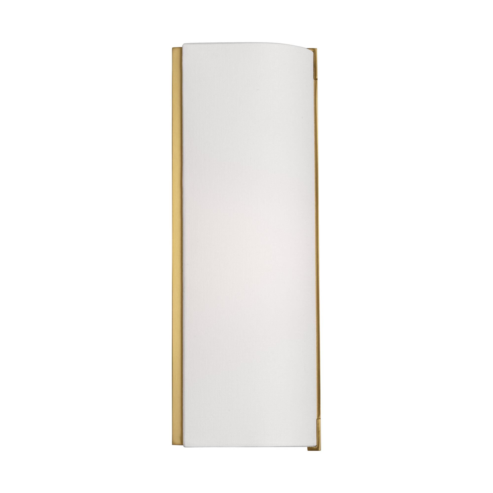 Shown in Burnished Brass finish and White Linen shade