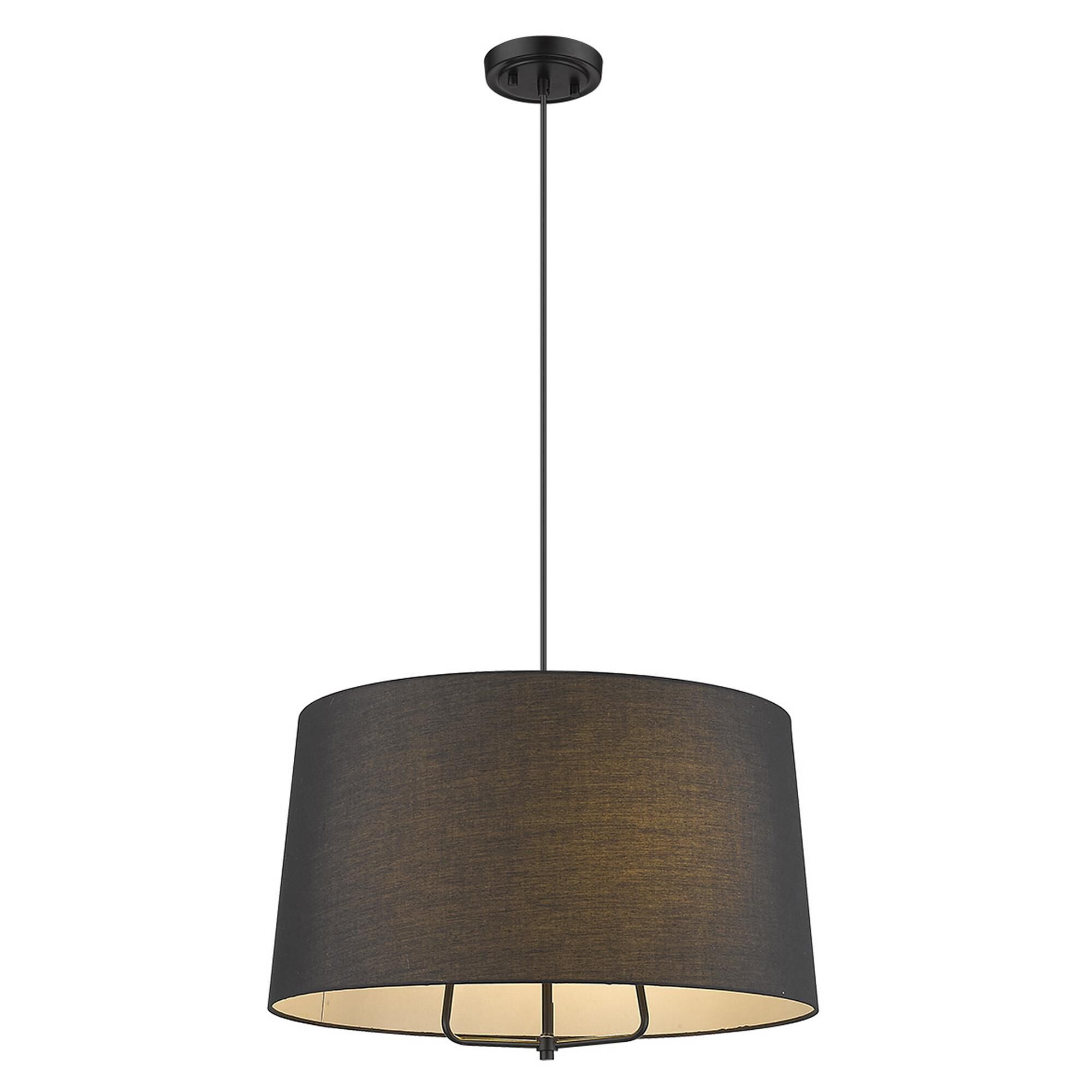 Shown in Matte Black finish and Matte Black glass and Black Hardback Linen Drum shade