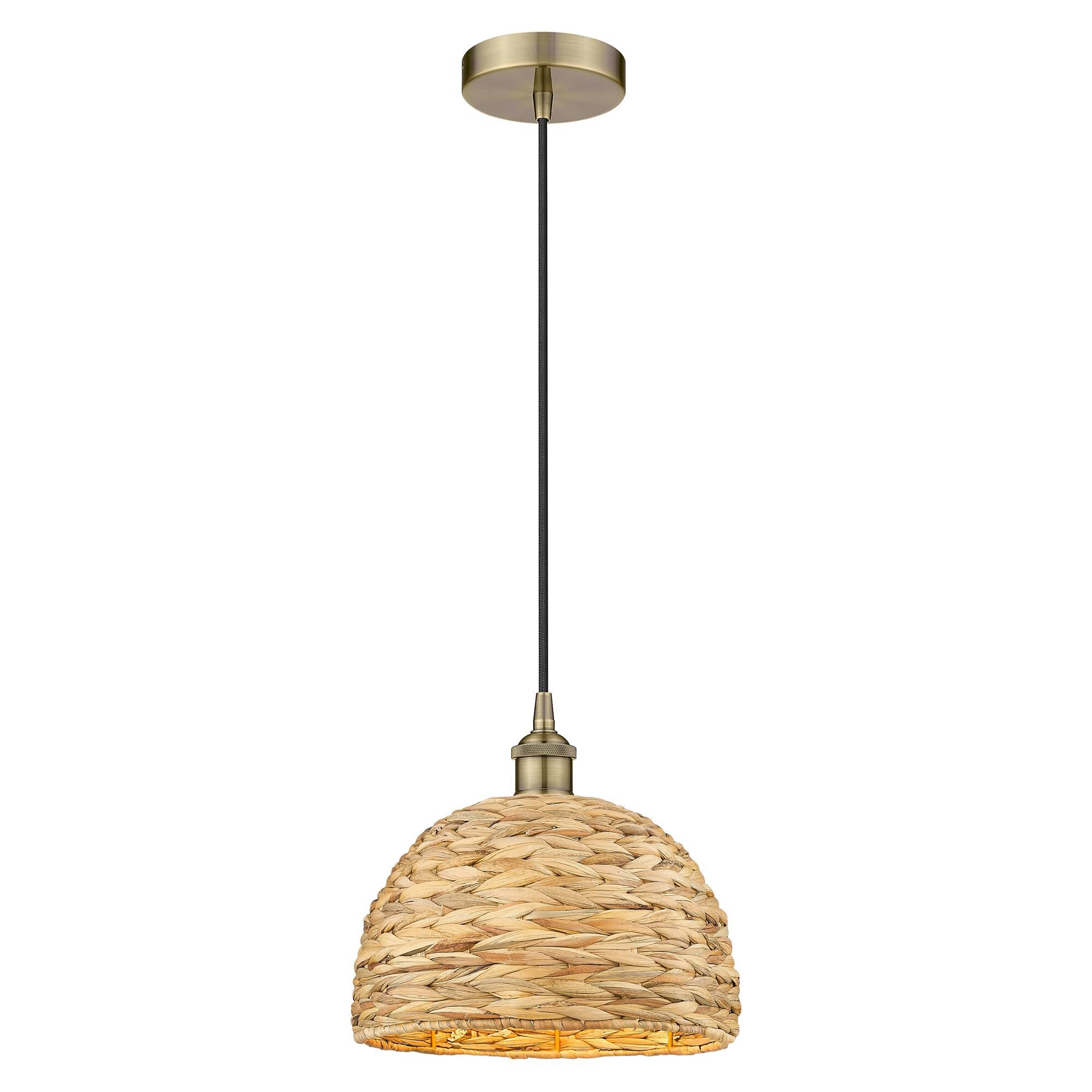Shown in Antique Brass finish and Natural shade