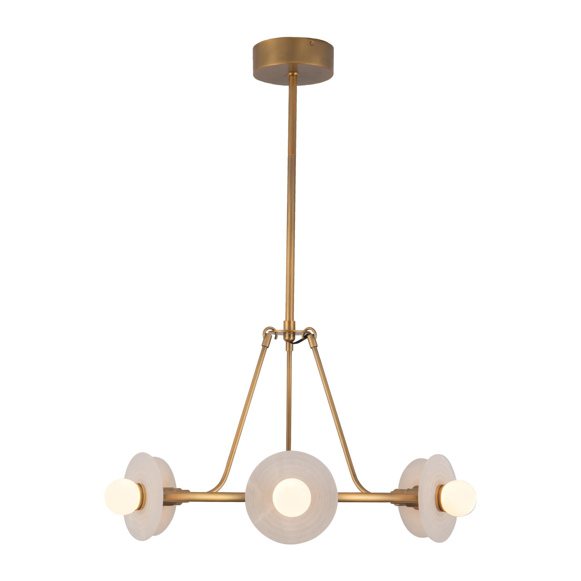 Shown in Vintage Brass finish and Alabaster glass