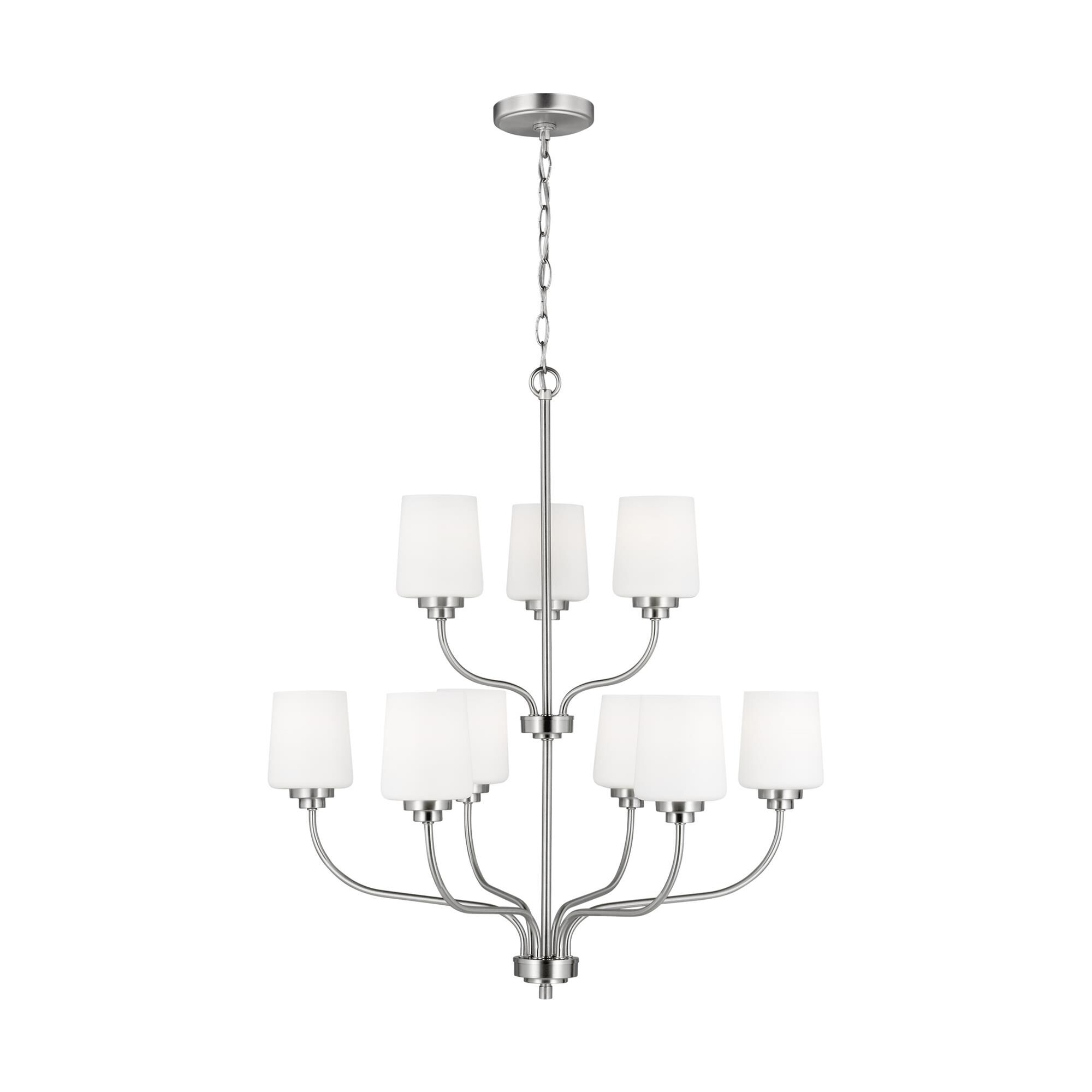 Shown in Brushed Nickel finish and Etched / White Inside glass and Etched / White Inside Glass s shade