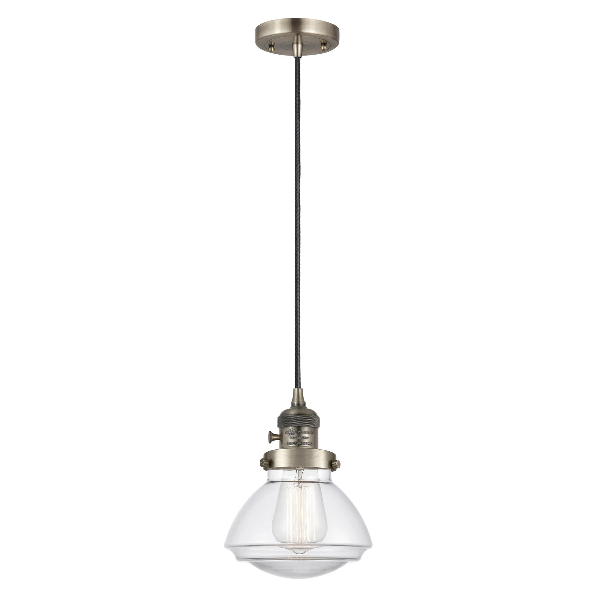 Shown in Antique Brass finish and Clear glass