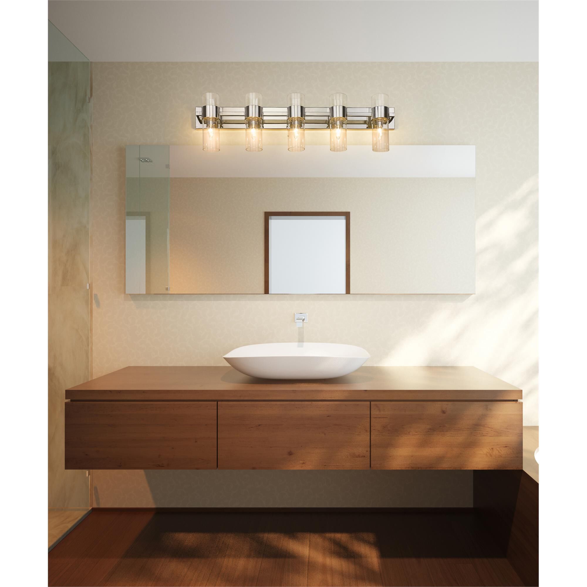 Shown in Polished Nickel finish and Clear glass and Clear shade
