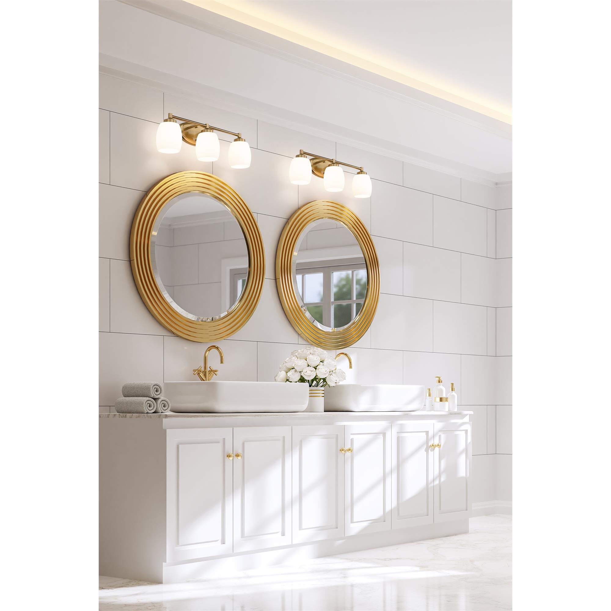 Shown in Luxe Gold finish and Matte Opal glass and Matte Opal shade