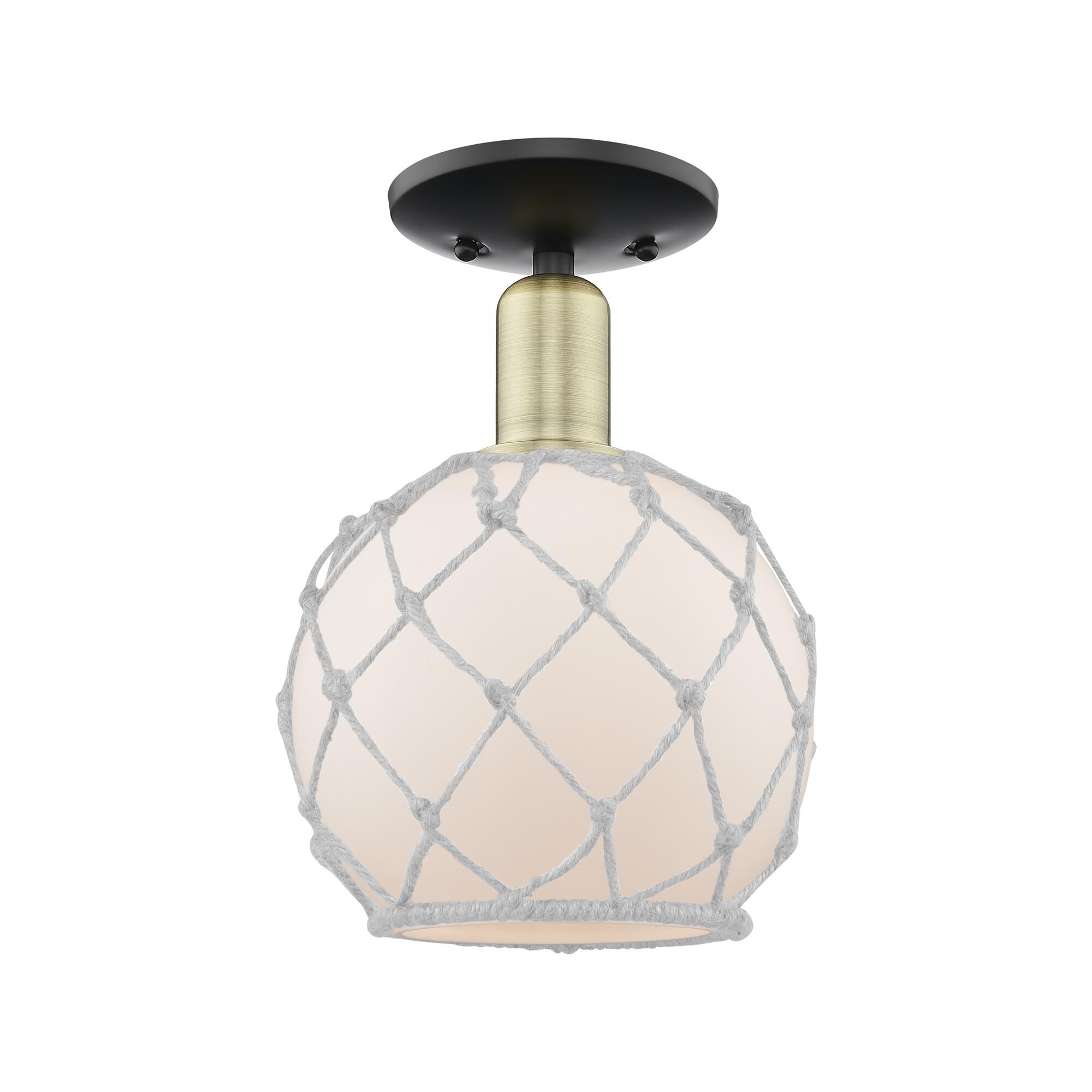 Shown in Black Antique Brass finish and White with White Rope glass