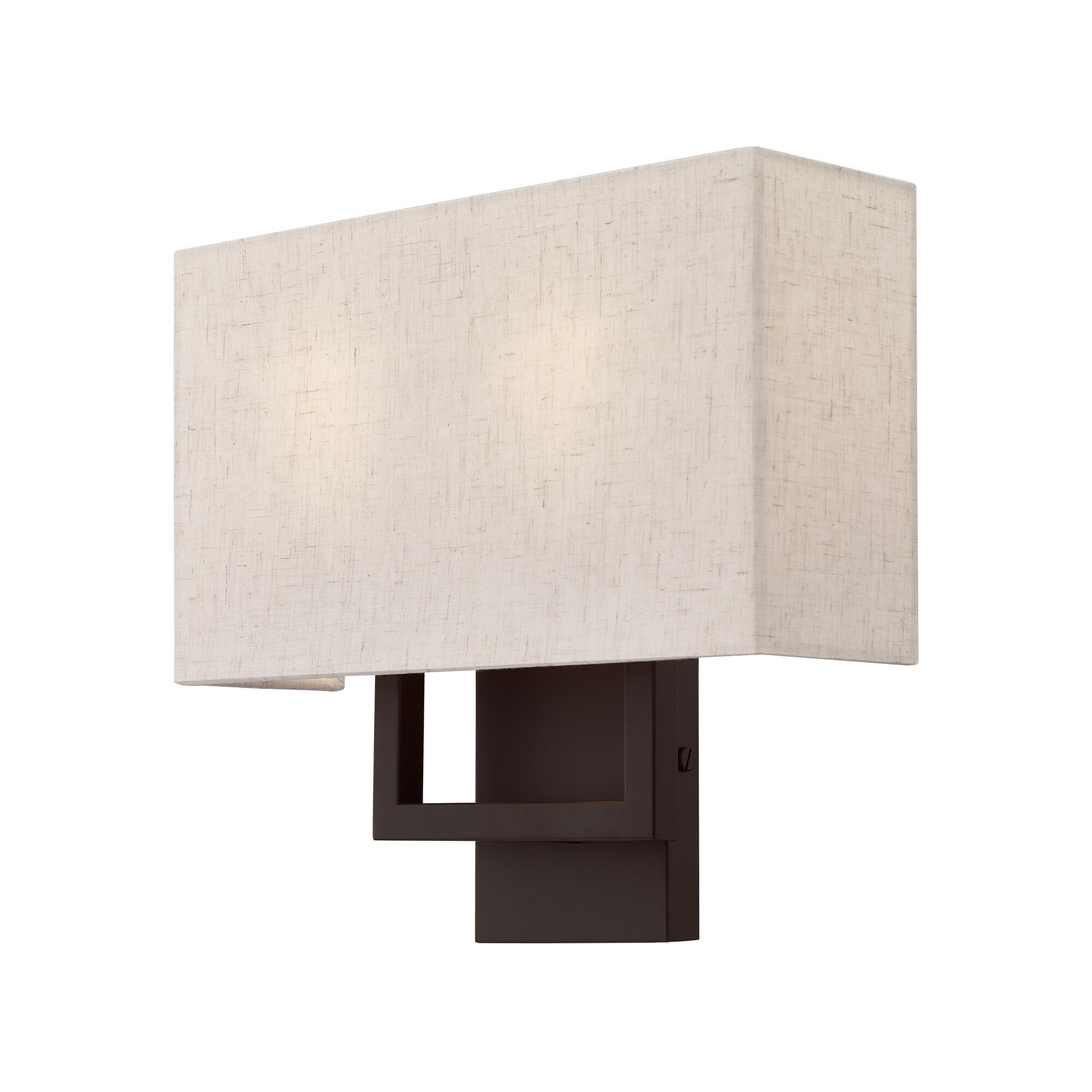 Shown in Bronze finish and Hand Crafted Oatmeal Color Fabric Outside & White Fabric Inside Hardback shade
