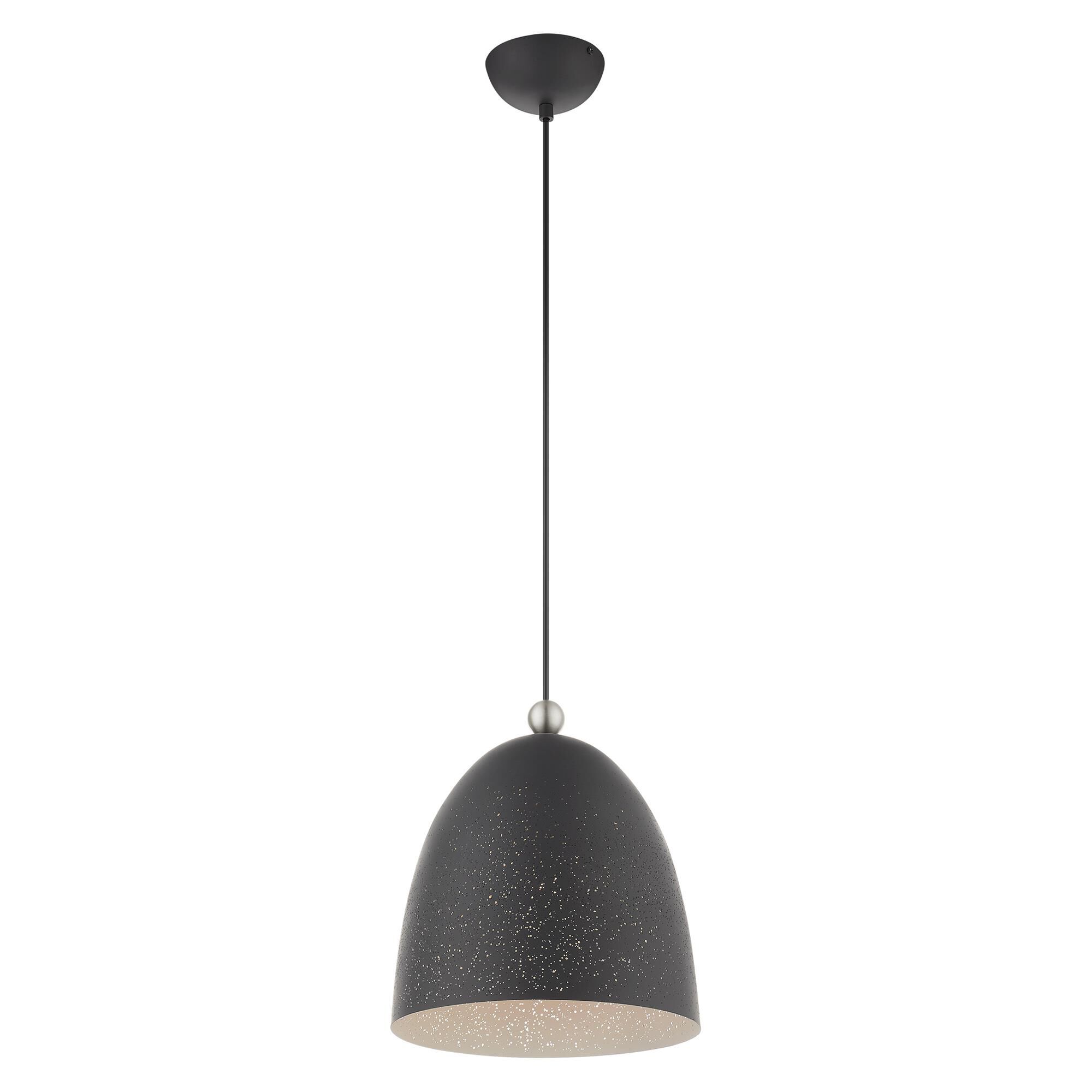 Shown in Scandinavian Gray With Brushed Nickel Accents finish and Scandinavian Gray Ornamental Metal Shade With White Finish Inside glass and Scandinavian Gray Ornamental Metal  With White Finish Inside shade