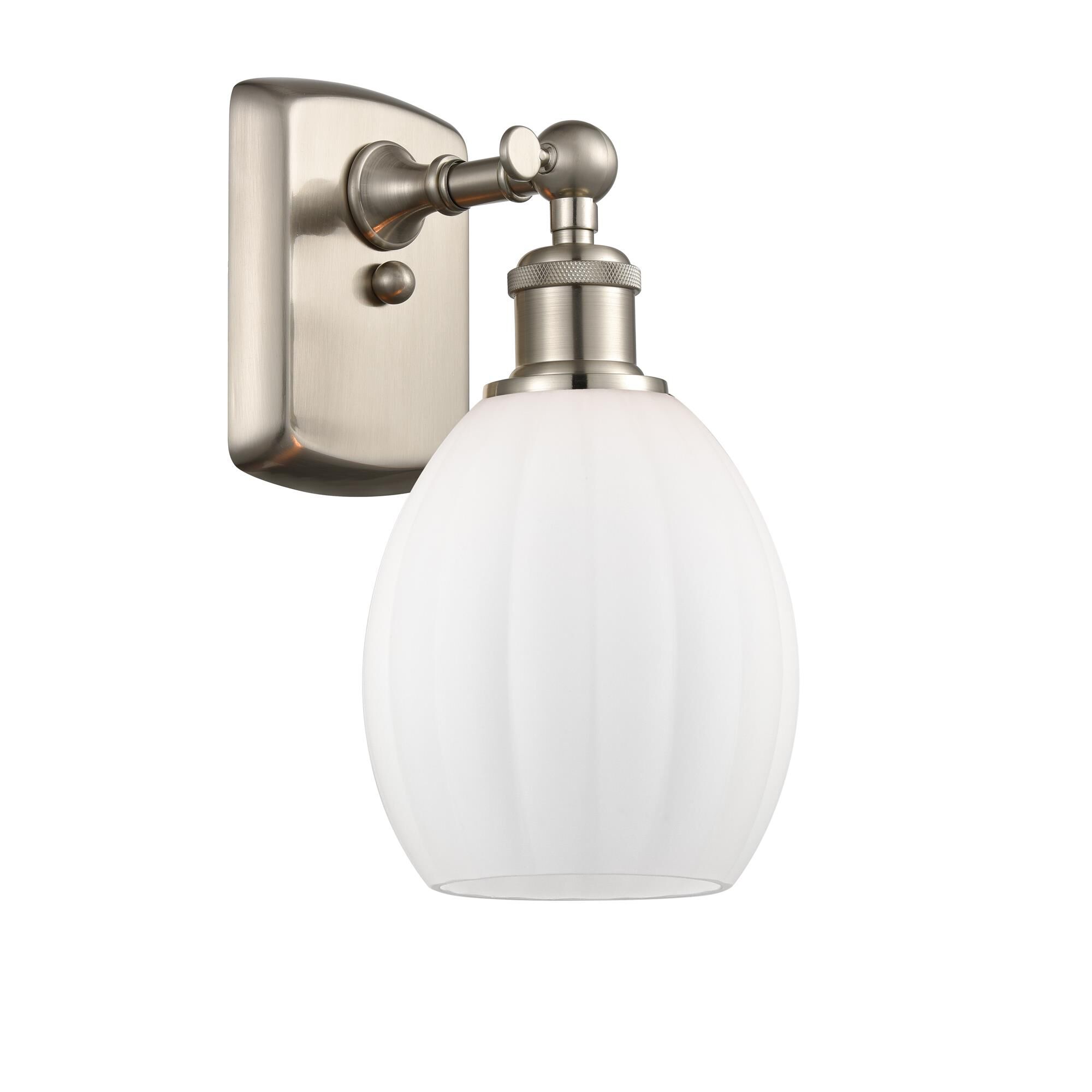 Shown in Satin Nickel finish and White Ribbed glass