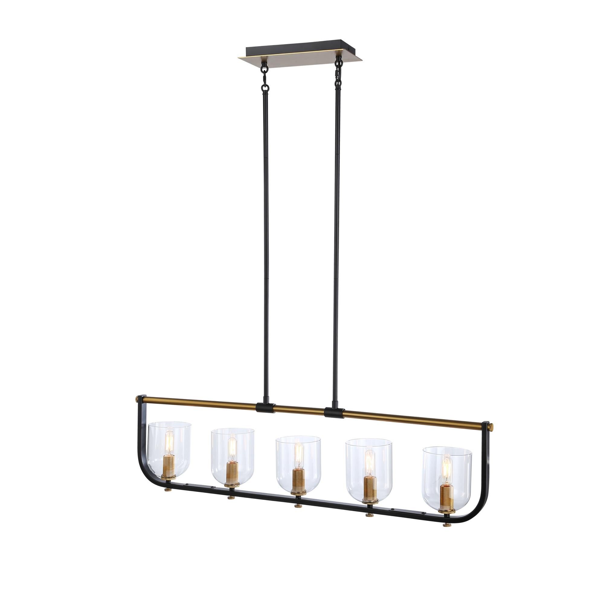 Shown in Black & Brass finish and Glass shade