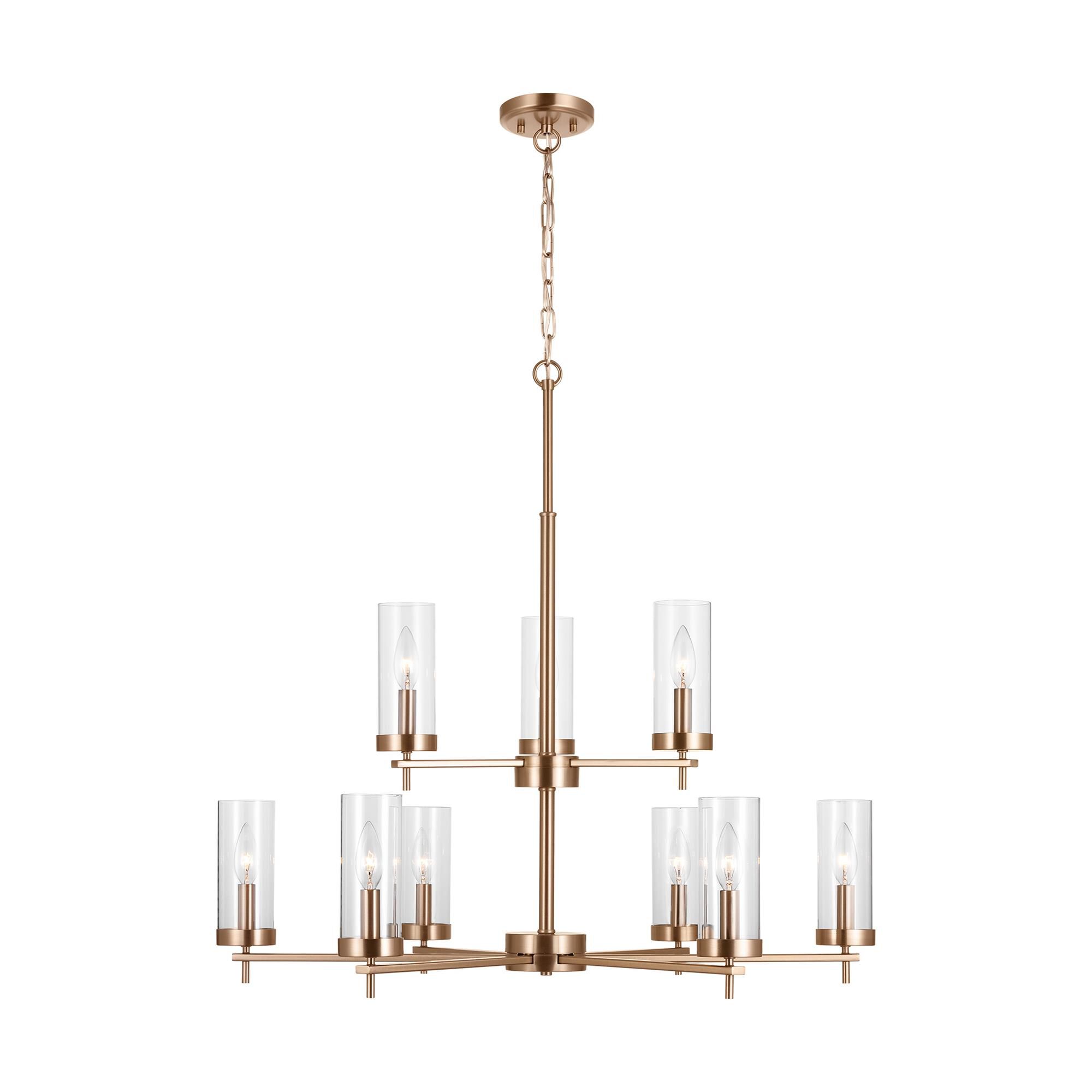 Shown in Satin Brass finish and Clear Glass s shade