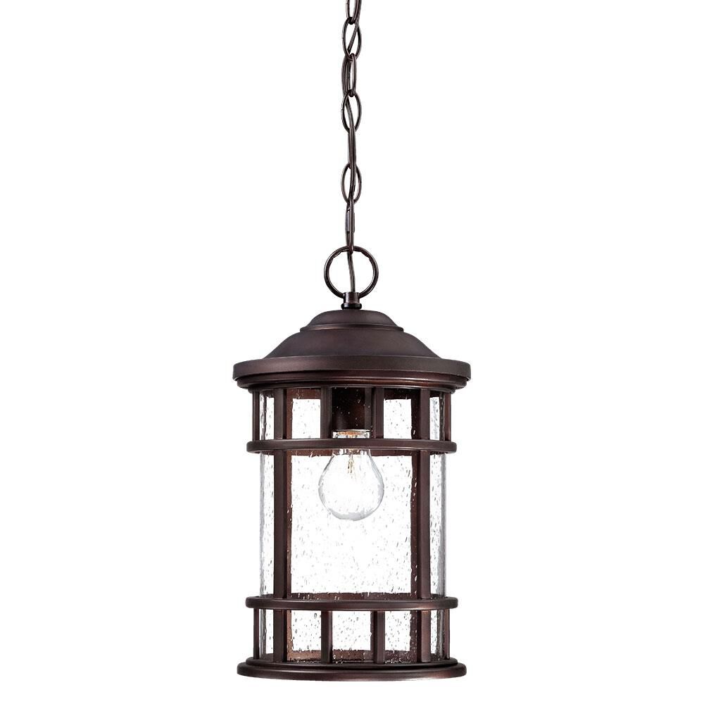 Shown in Architectural Bronze finish and Clear glass and Clear Seeded Glass shade
