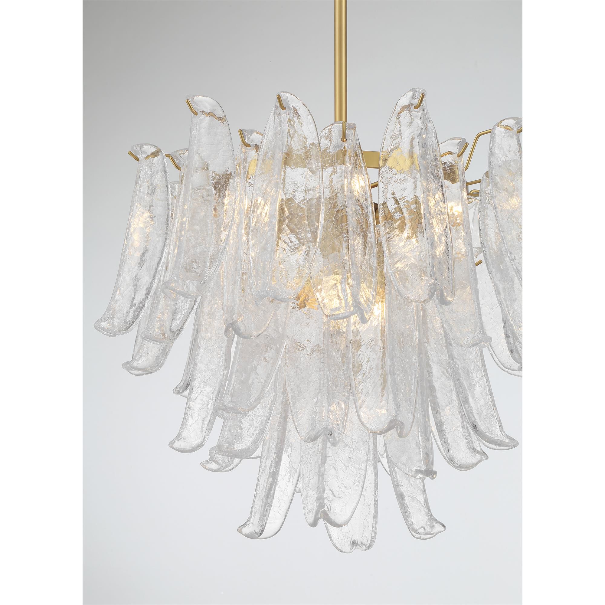 Shown in Legacy Brass finish and Clear Crackled glass