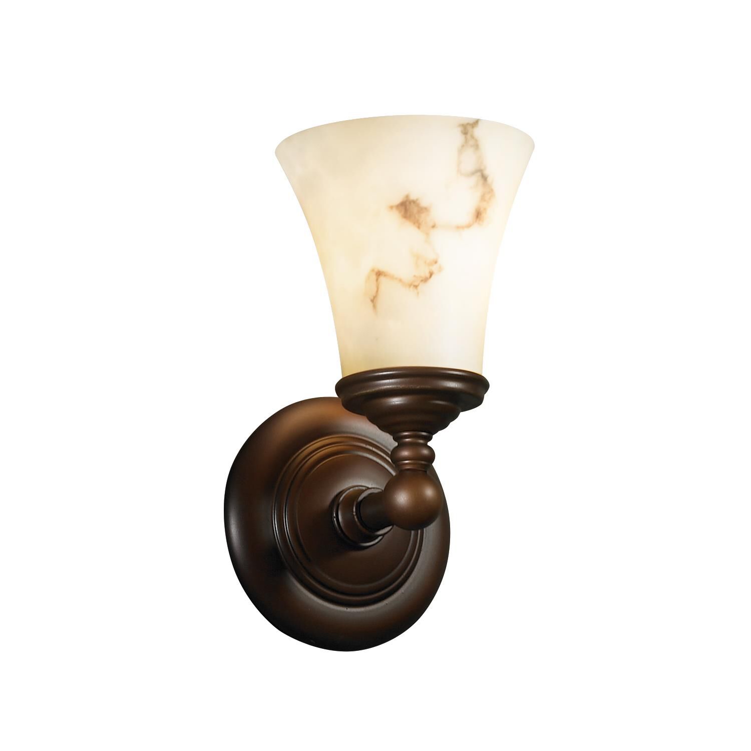 Shown in Dark Bronze finish and Faux Alabaster Resin glass and Round Flared (FAL) shade and Round Flared accent