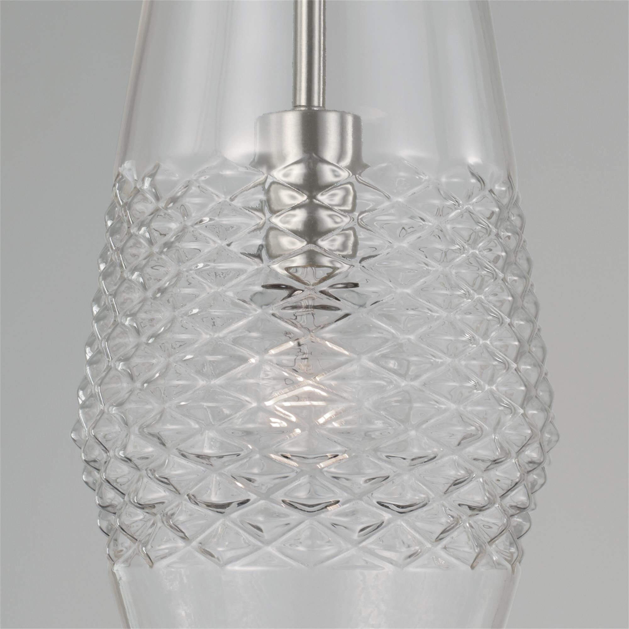 Shown in Brushed Nickel finish and Diamond Embossed glass