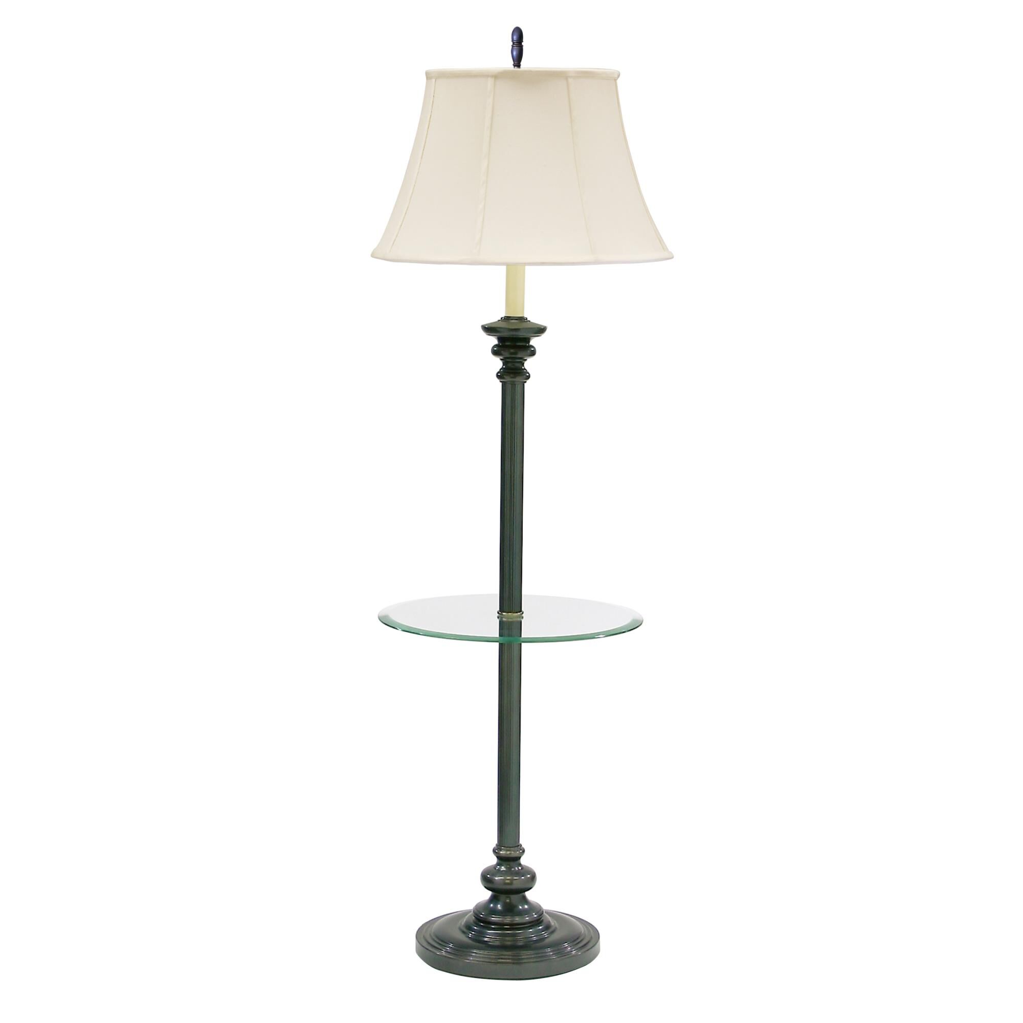 Shown in Oil Rubbed Bronze finish and Off-White Linen Softback shade