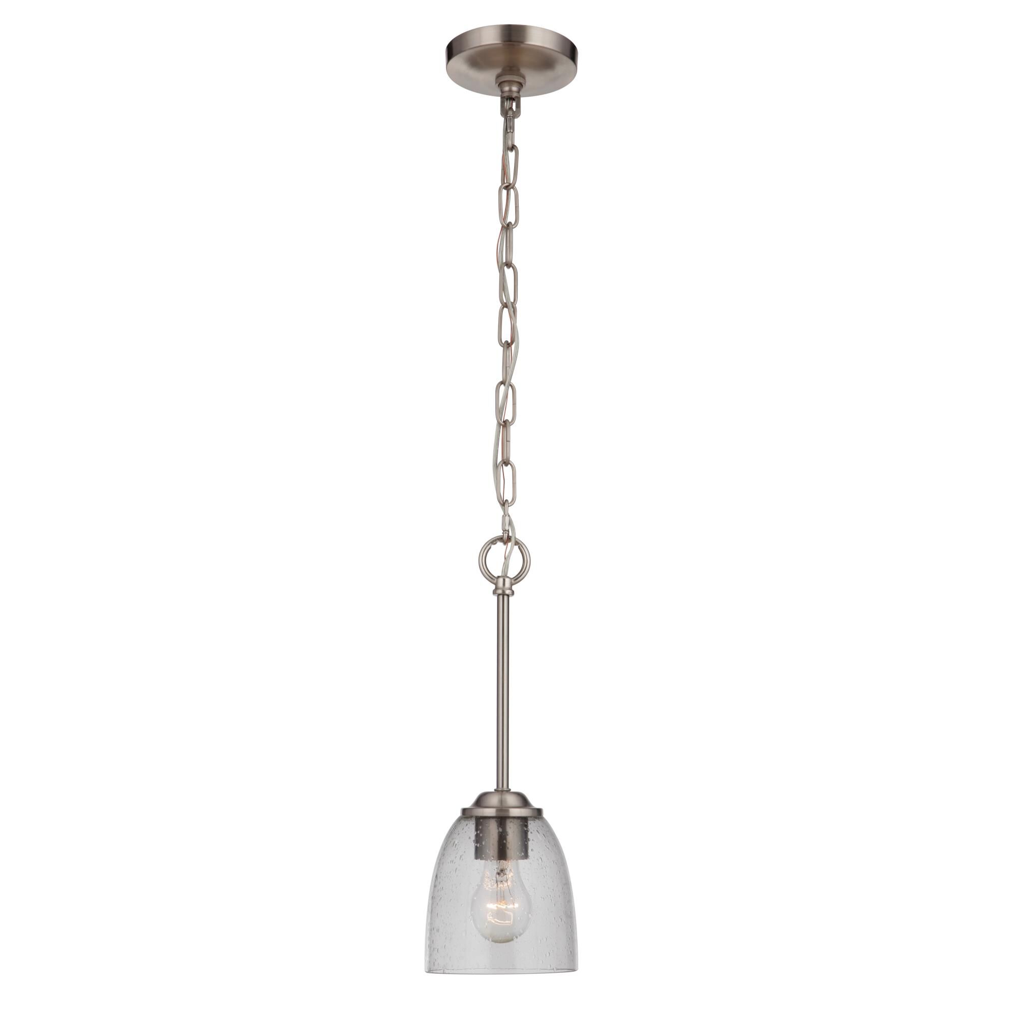 Shown in Brushed Polished Nickel finish and Clear Seeded glass and Glass shade