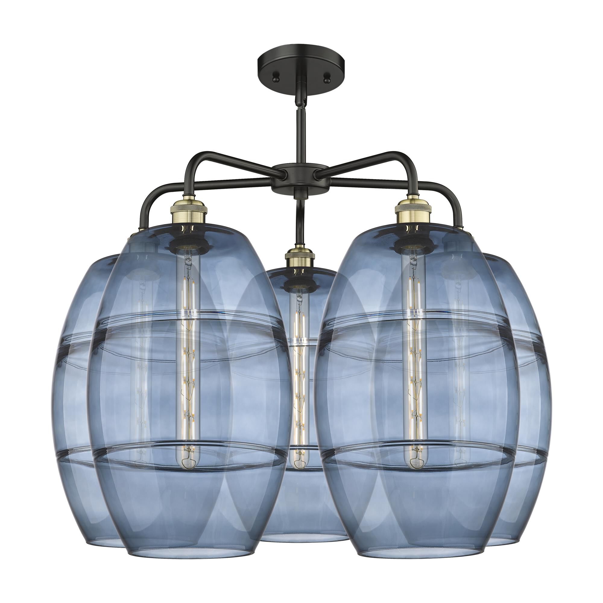 Shown in Black Antique Brass finish and Princess Blue glass