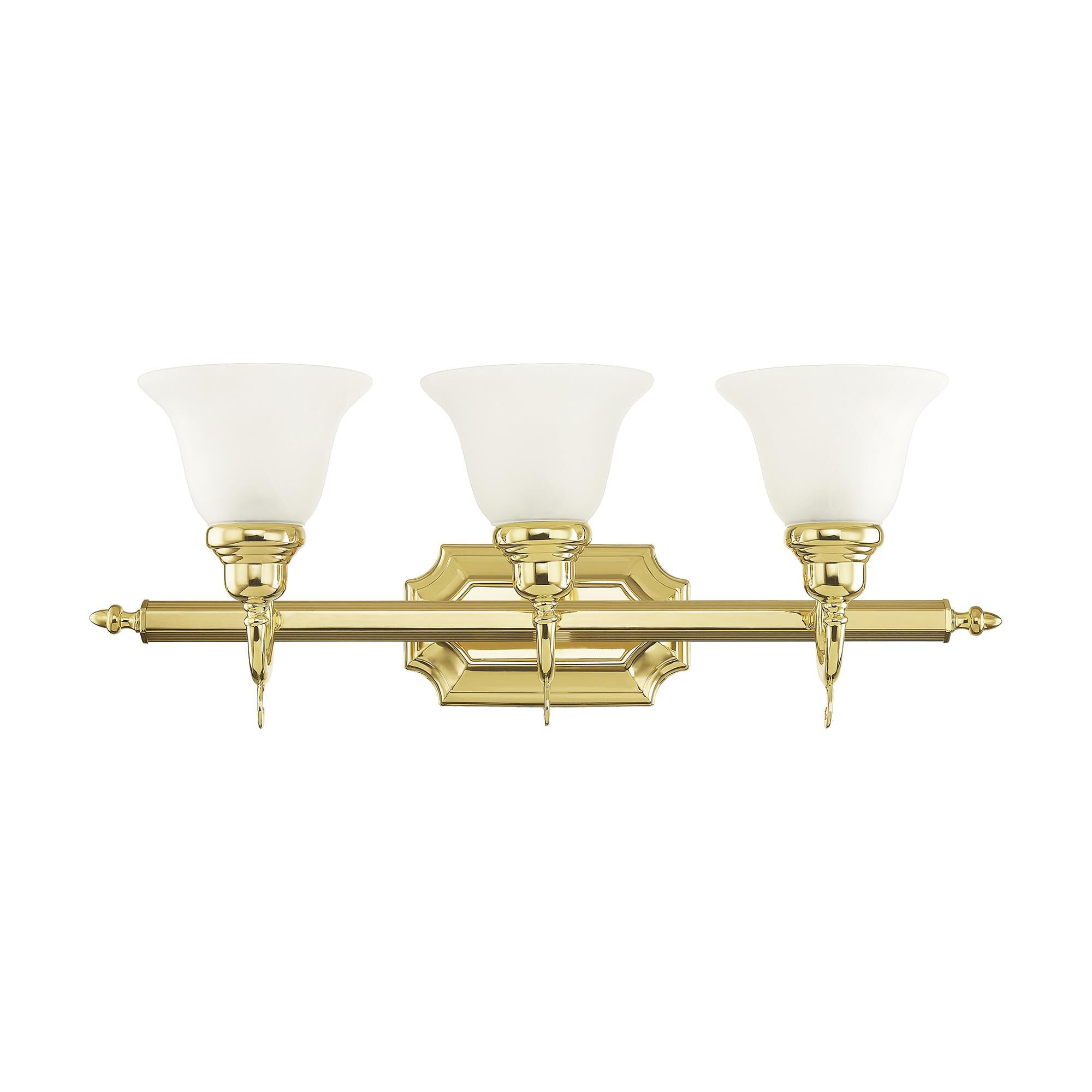 Shown in Polished Brass finish and White Alabaster glass