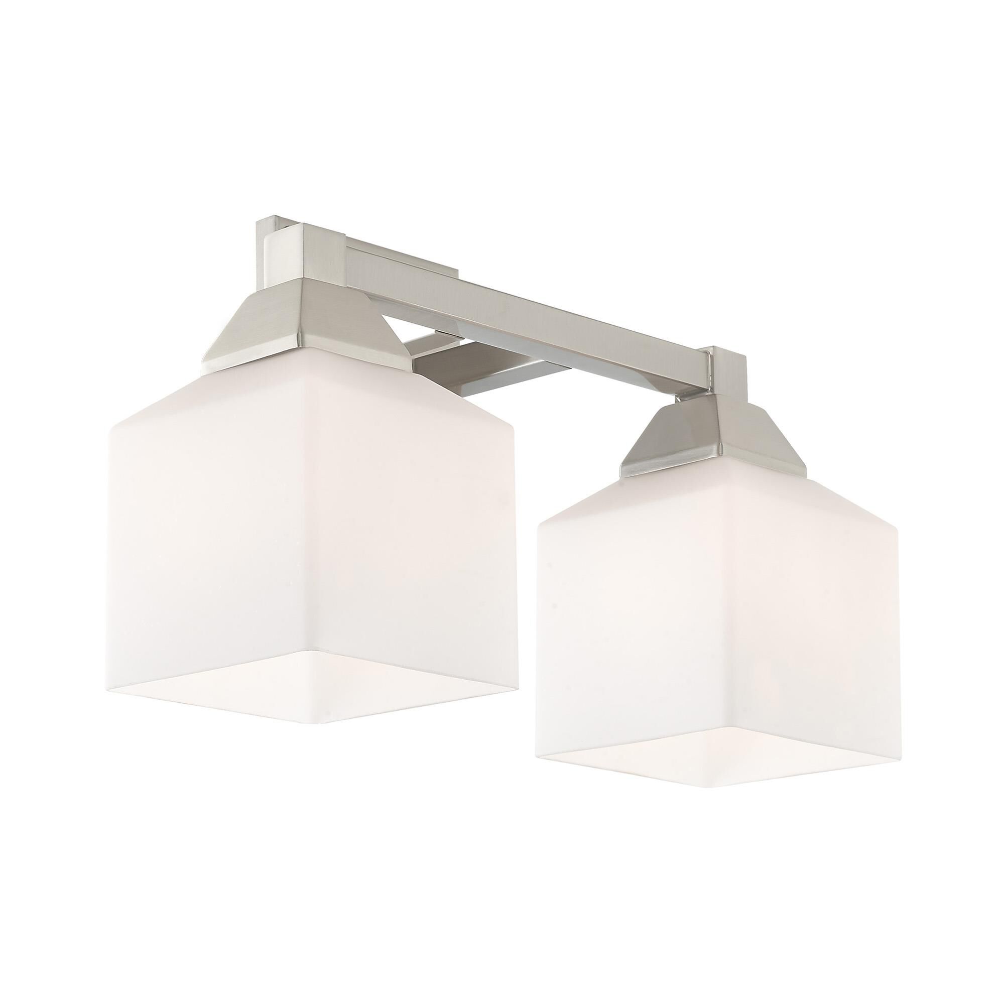 Shown in Brushed Nickel finish and Hand Blown Satin Opal White glass