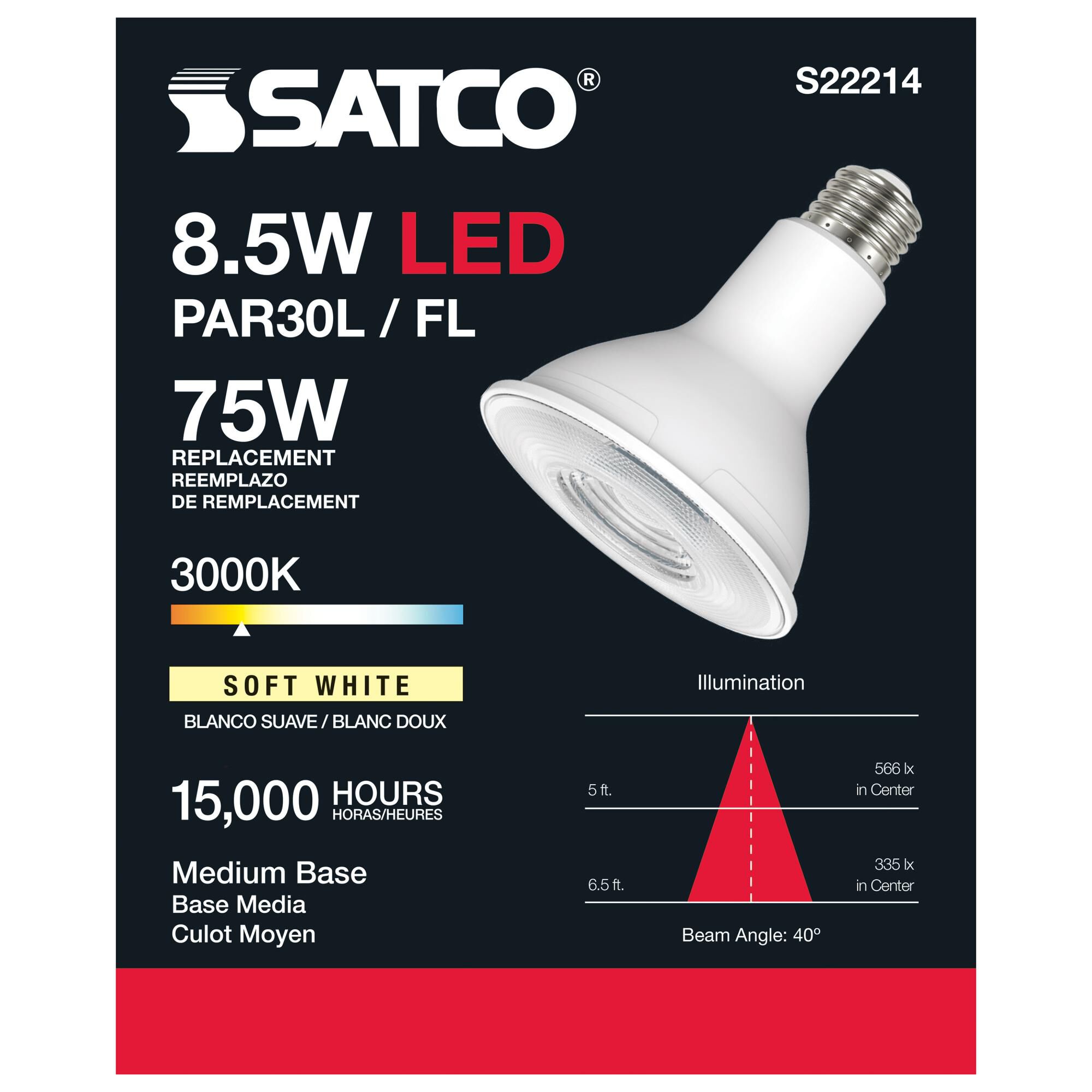 Dimmable 8.5 Watt 3000K PAR30LN LED Light Bulb by Satco